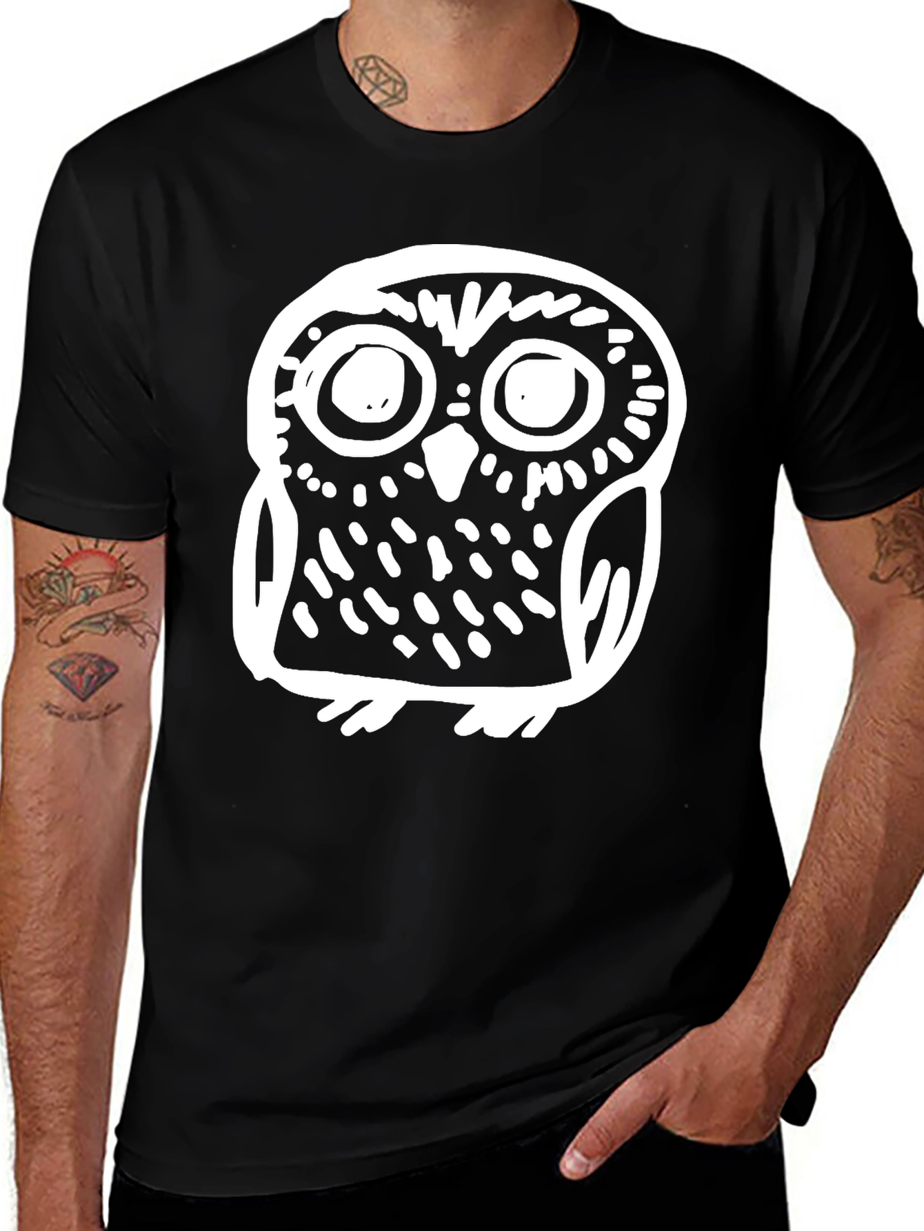 Variant 19 of Cool Owl Graphic Tee - Men's Black T-Shirt