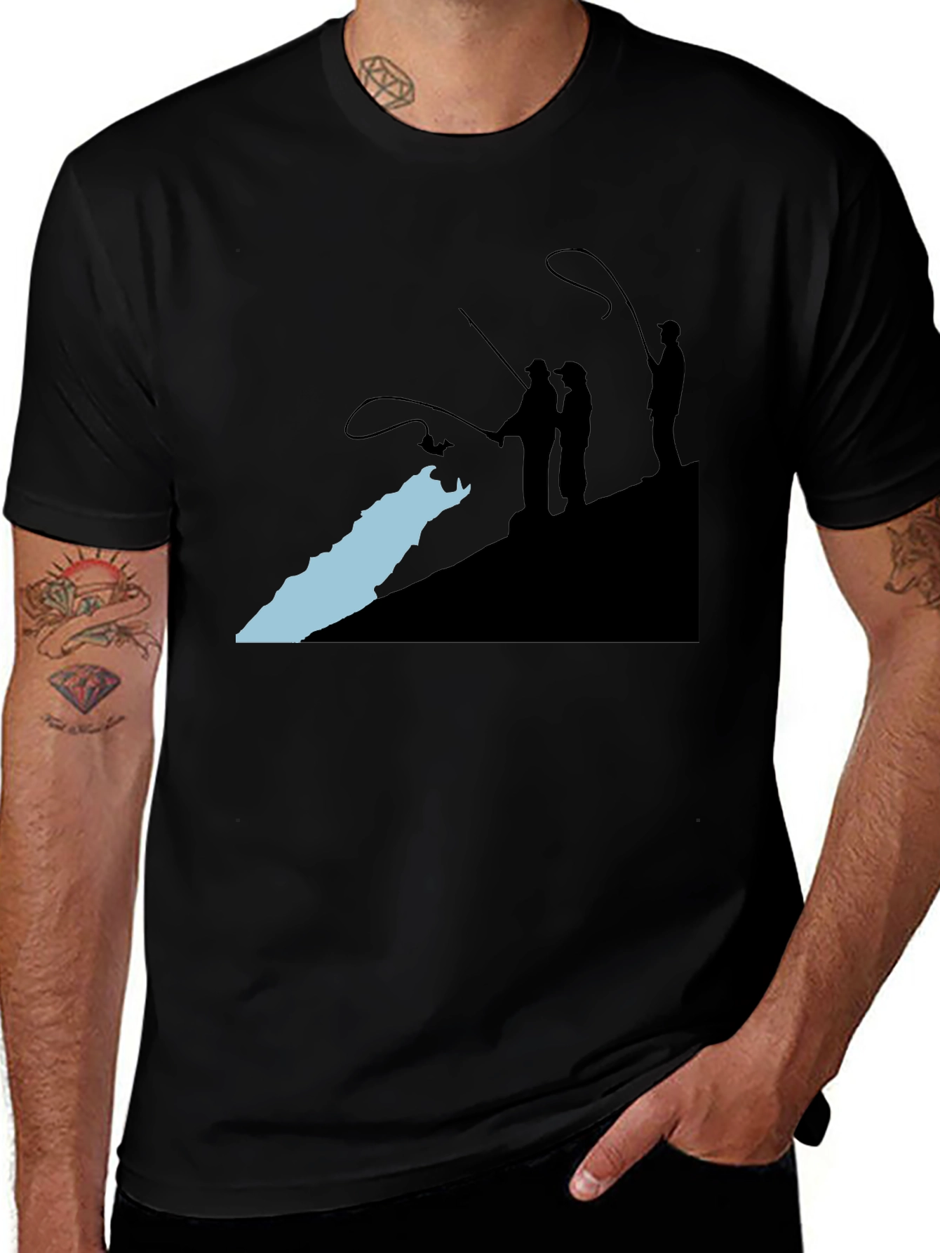 Variant 18 of Fly Fishing Graphic Tee - Black Cotton T-Shirt