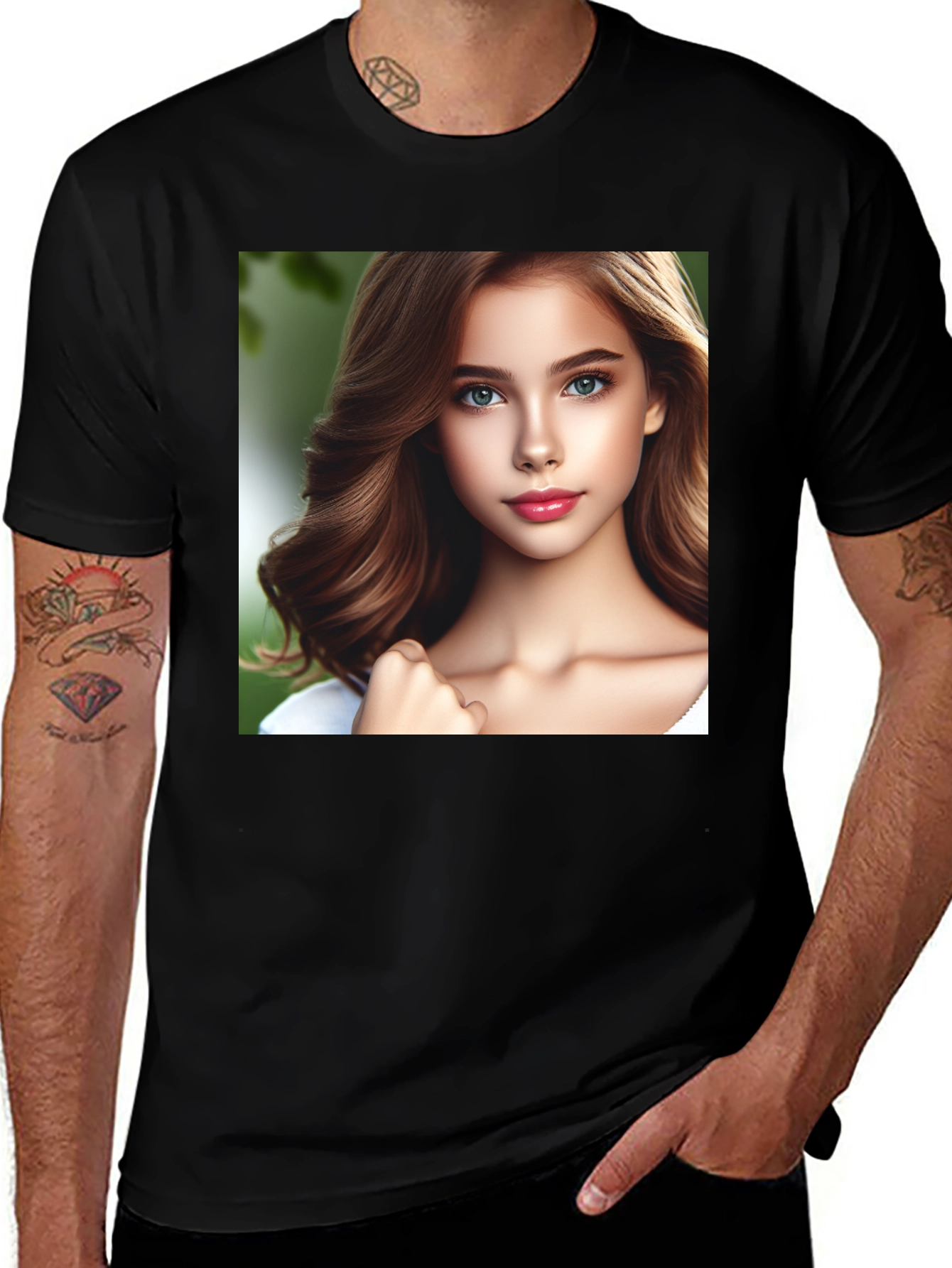 Variant 12 of Black T-Shirt with Portrait Graphic