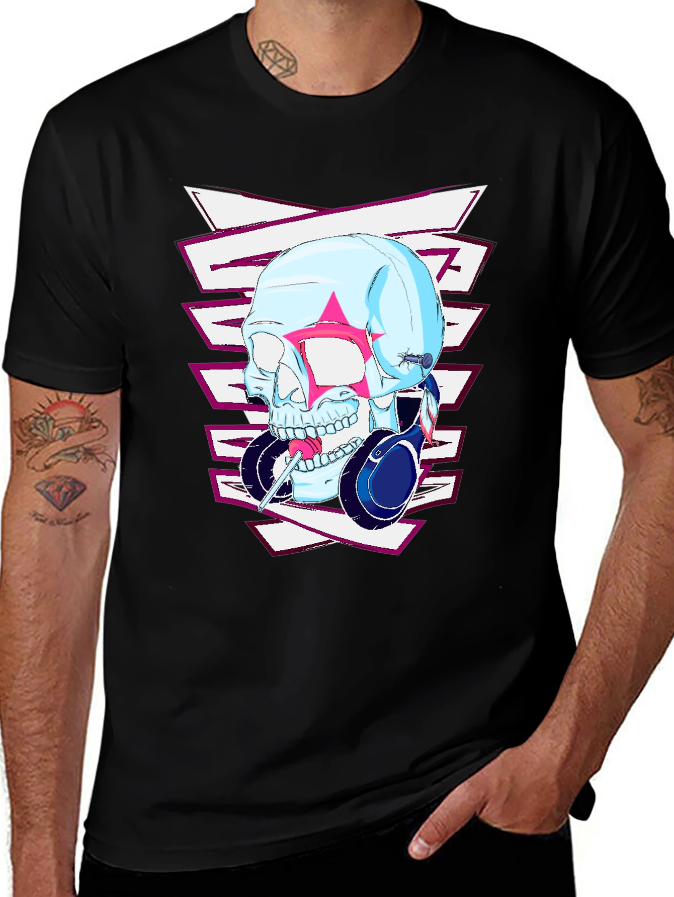 Variant 17 of Edgy Skull Headphones Graphic T-Shirt