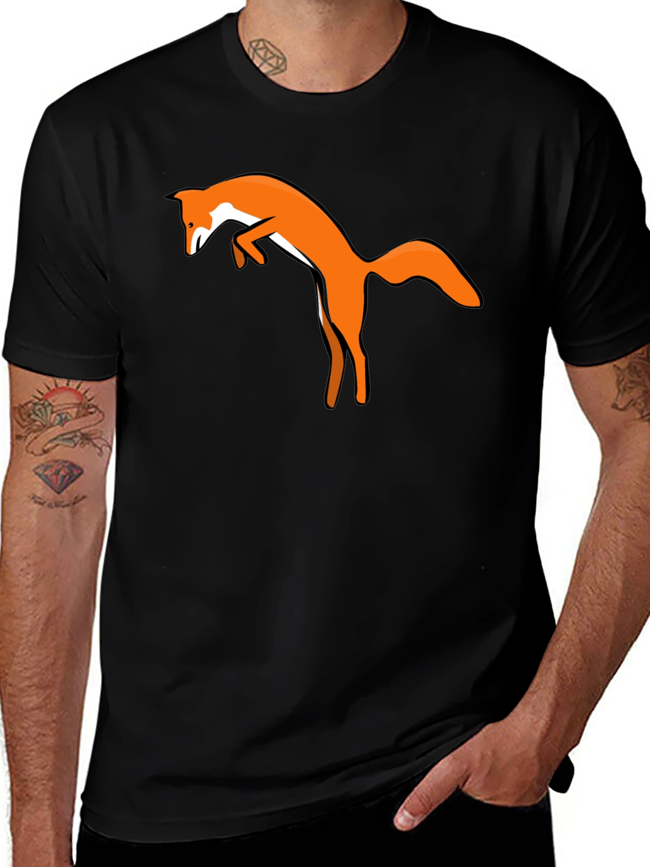 Variant 10 of Black T-Shirt with Jumping Fox Design