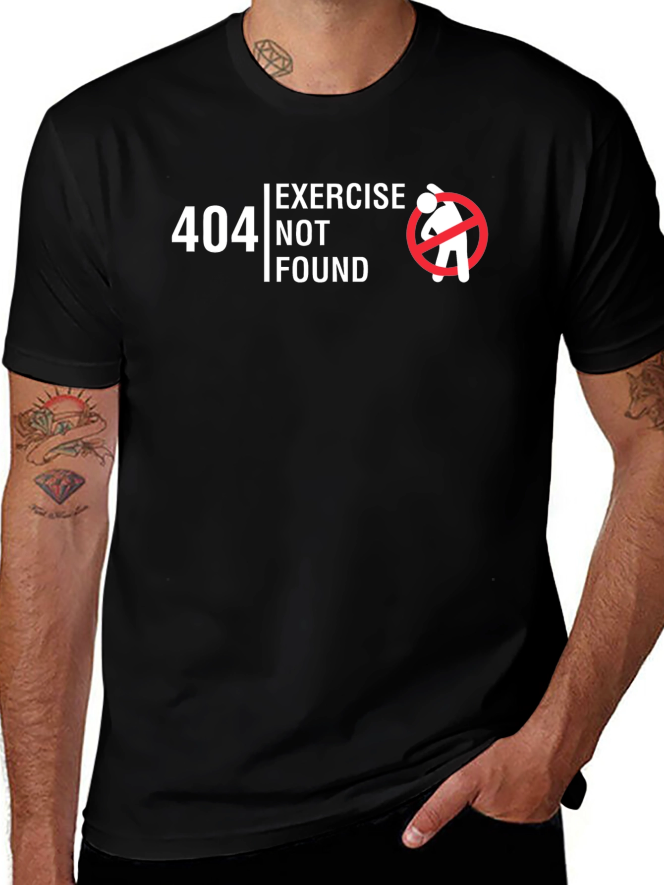 Variant 29 of 404 Exercise Not Found Black T-Shirt - Funny Gym Tee