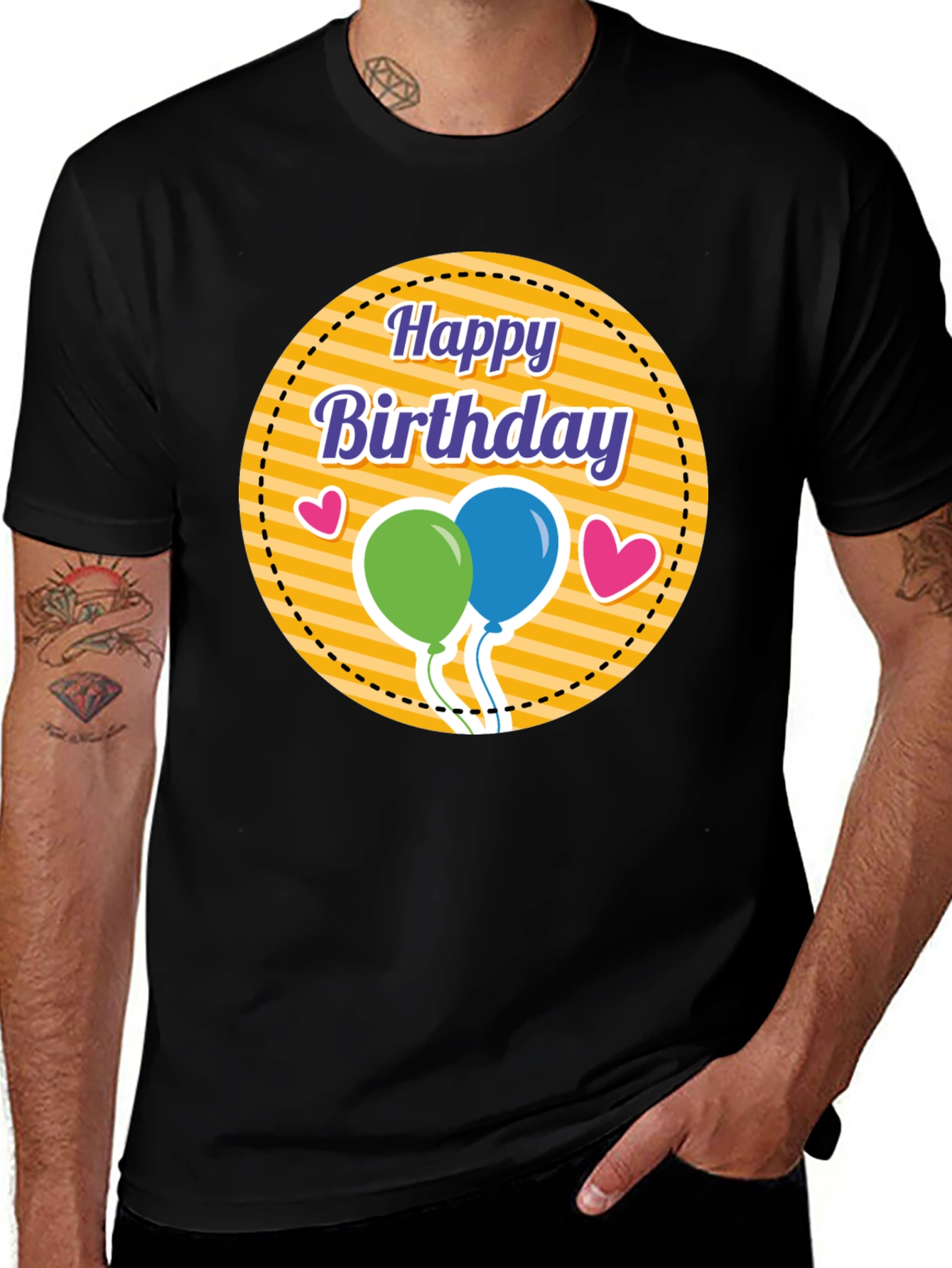 Variant 16 of Happy Birthday Graphic Tee - Black T-Shirt