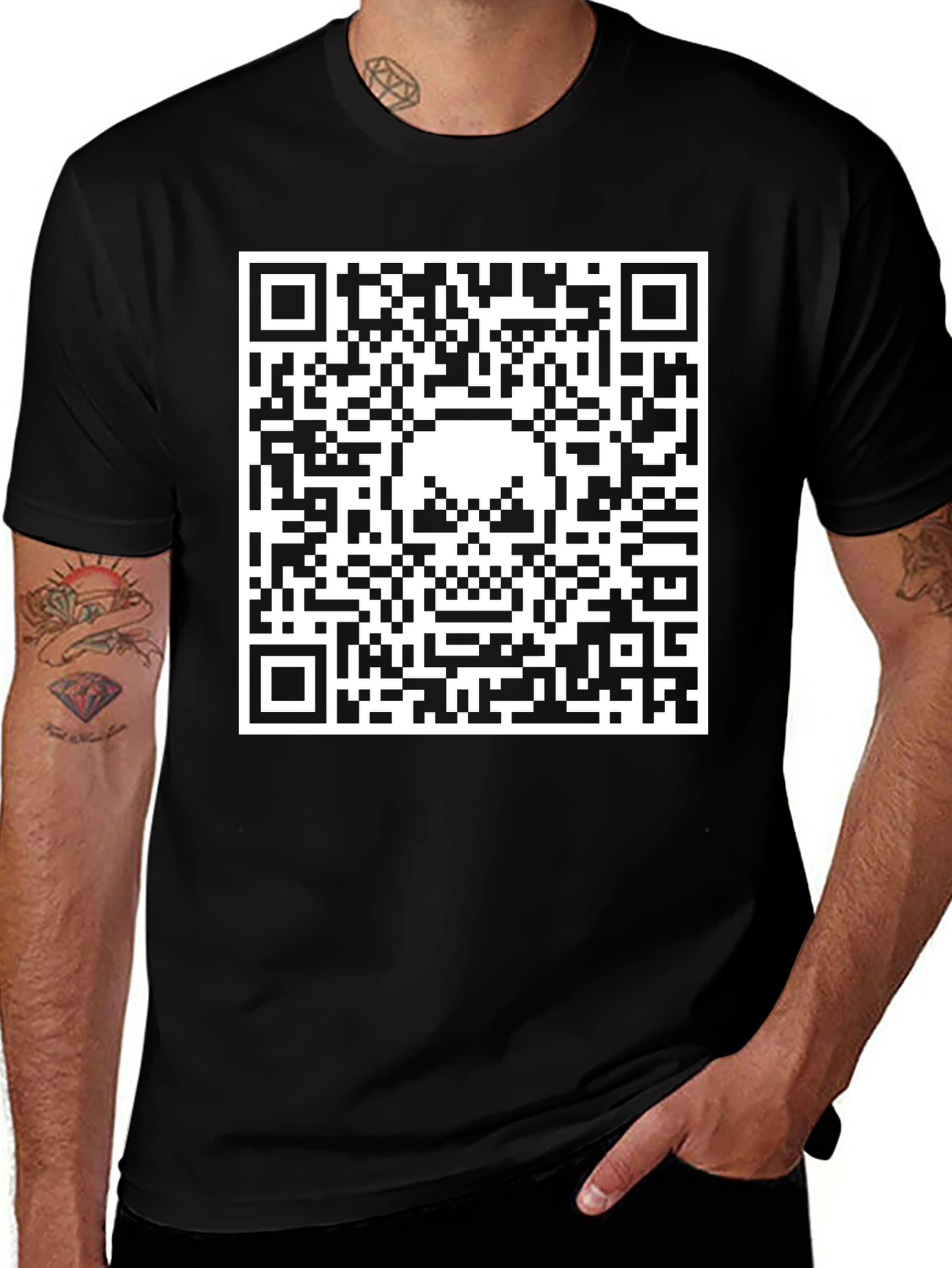 Variant 8 of QR Code Skull Graphic T-Shirt - Black