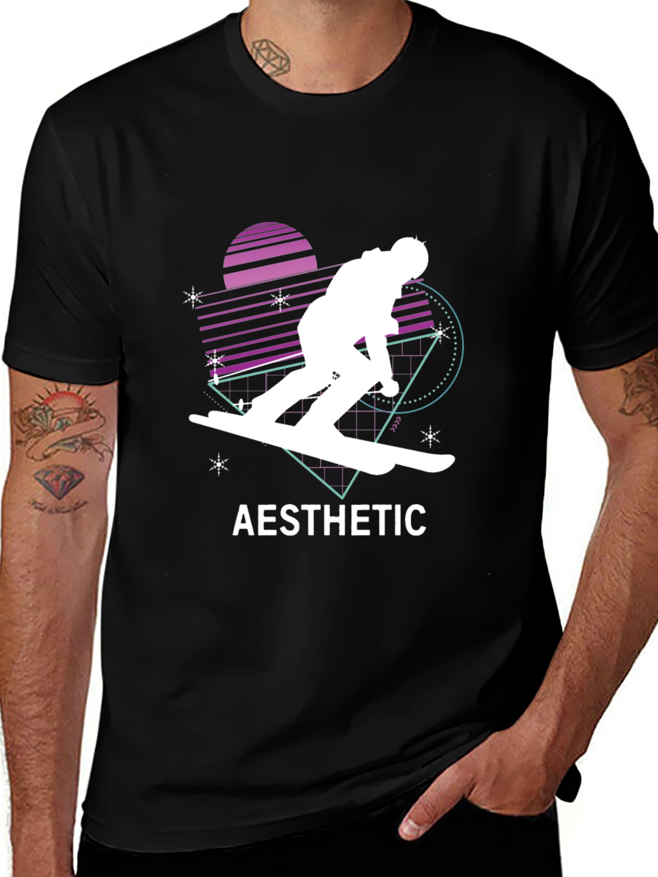 Variant 2 of Aesthetic Retro Skiing T-Shirt - Black