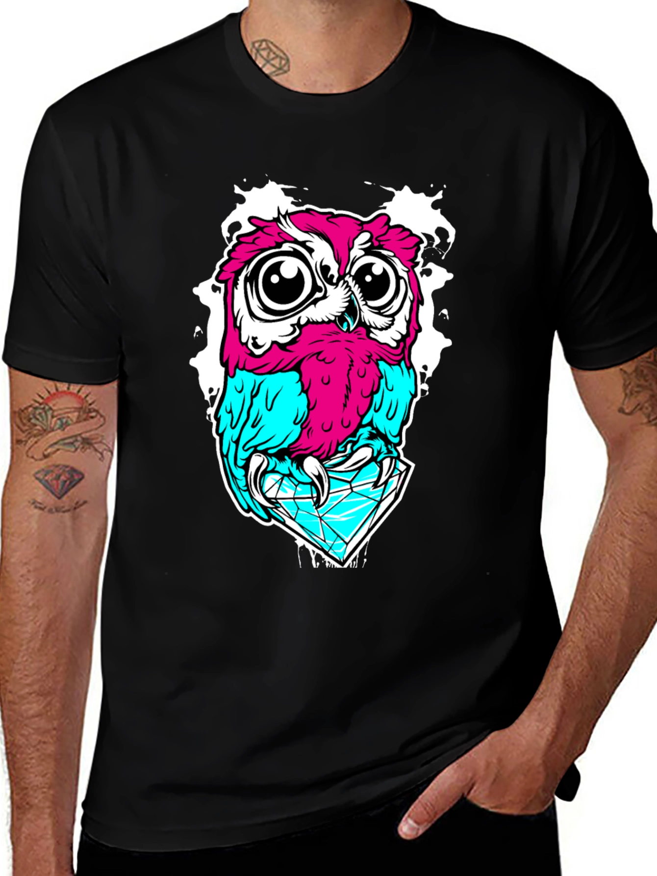 Variant 9 of Owl Diamond Graphic Tee - Unique & Stylish Black T-Shirt