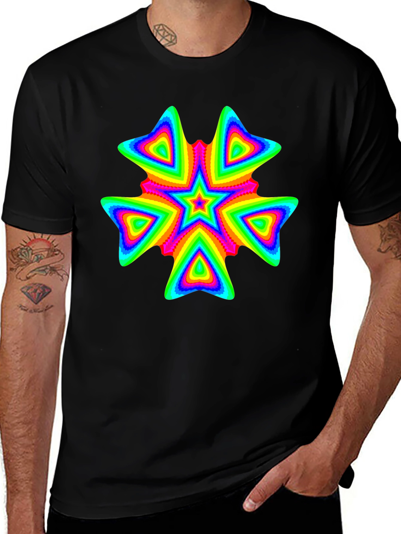 Variant 13 of Vivid Psychedelic Starburst Graphic Black T-Shirt