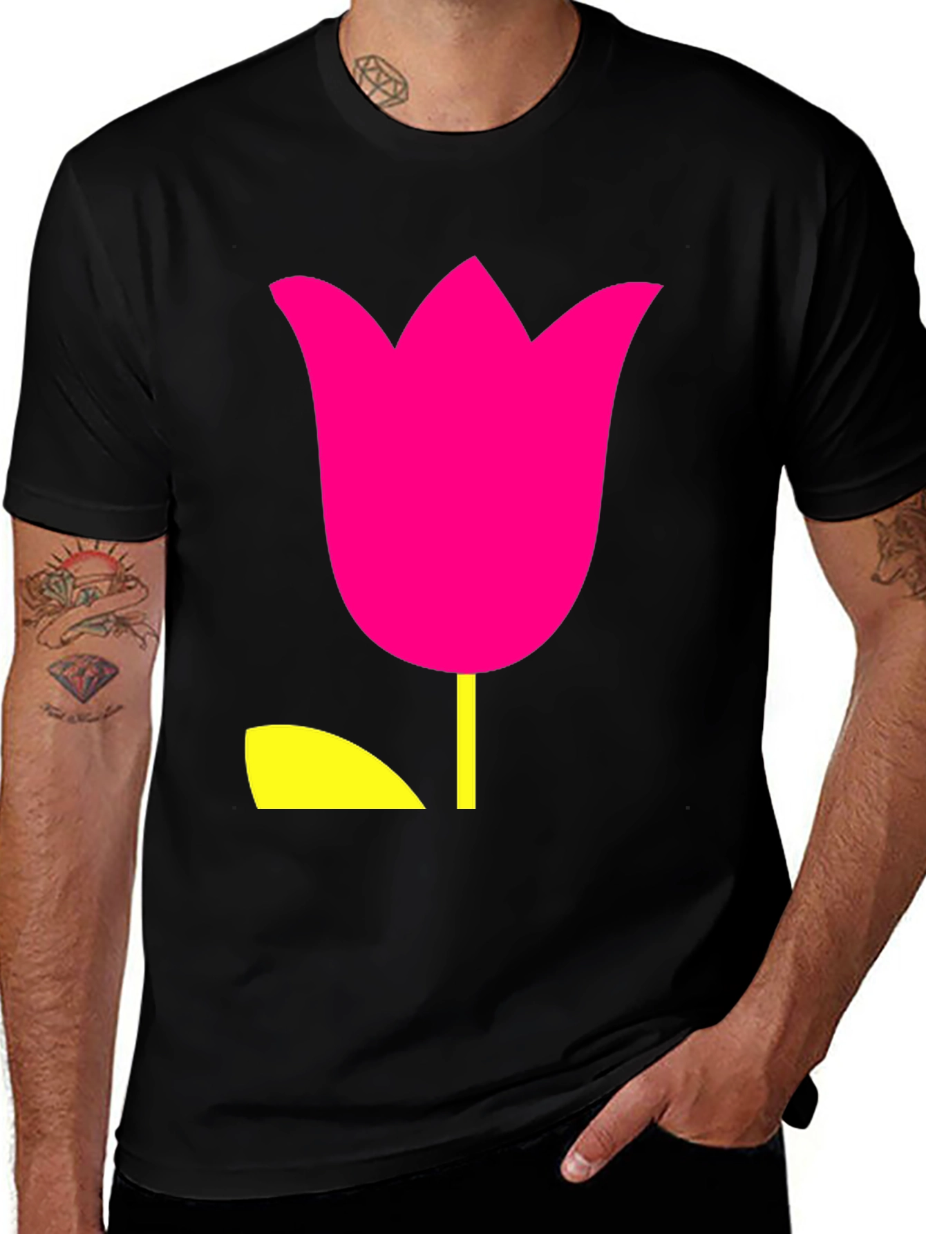 Variant 25 of Modern Tulip Graphic Tee - Black Cotton Blend Shirt