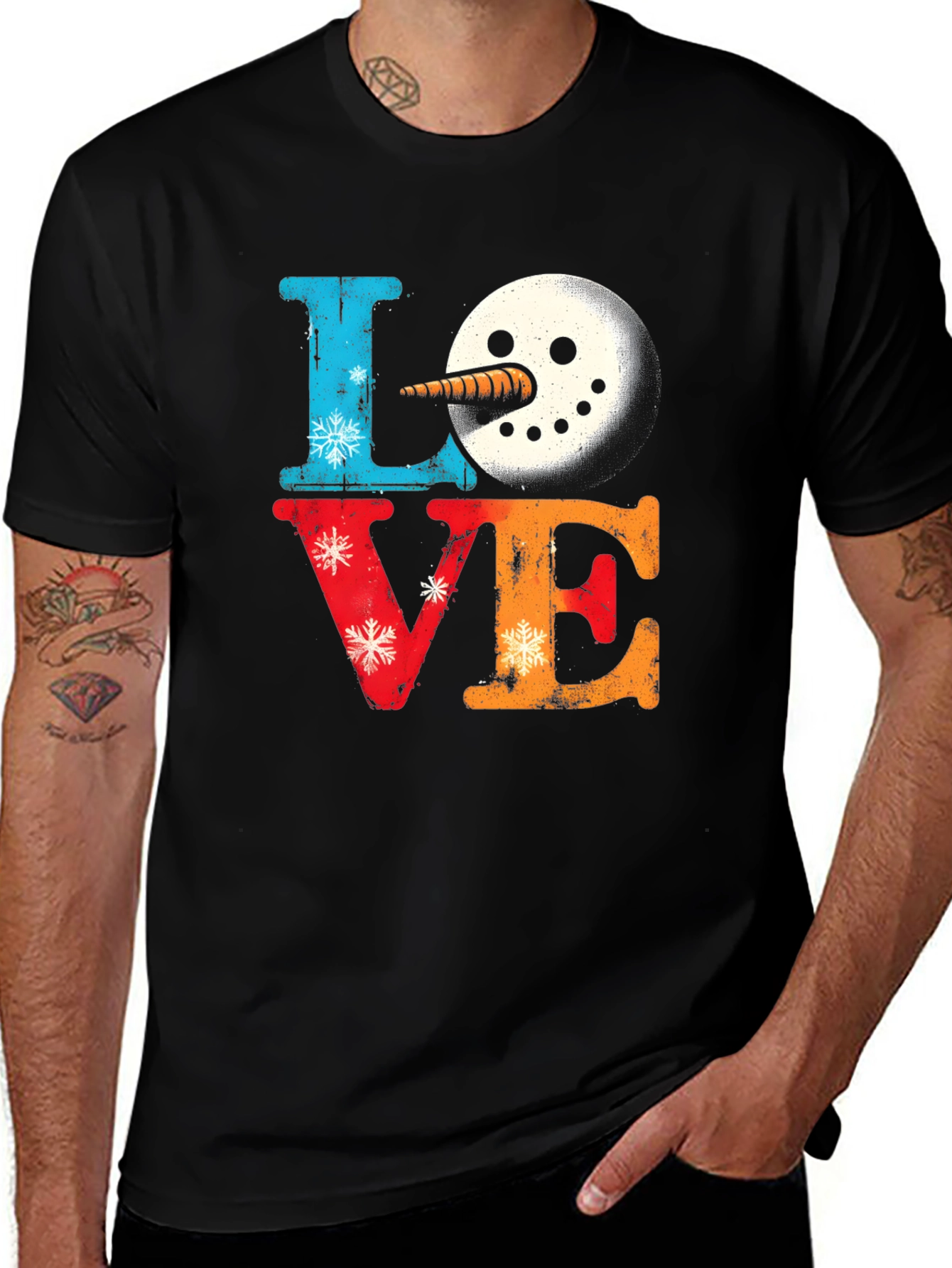 Variant 6 of Love Snowman Graphic T-Shirt - Holiday Festive Tee