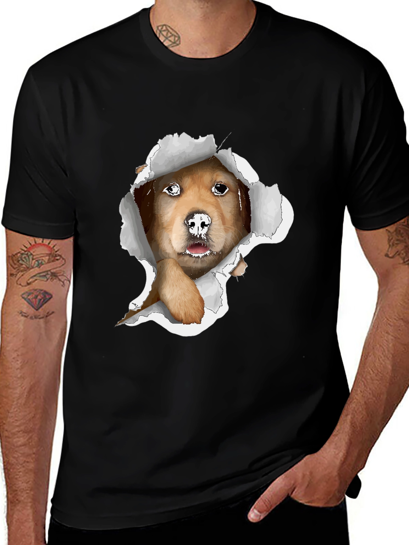Variant 12 of Dog Peek-a-Boo Graphic Black T-Shirt