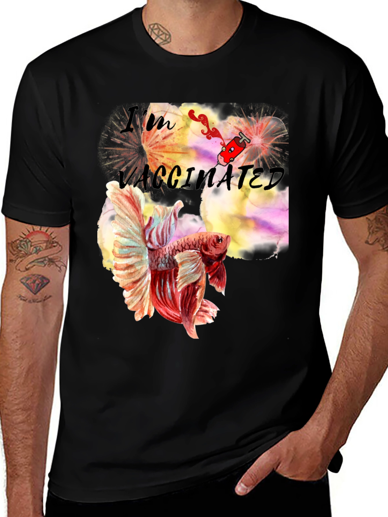 Variant 14 of I'm Vaccinated Betta Fish Graphic Tee