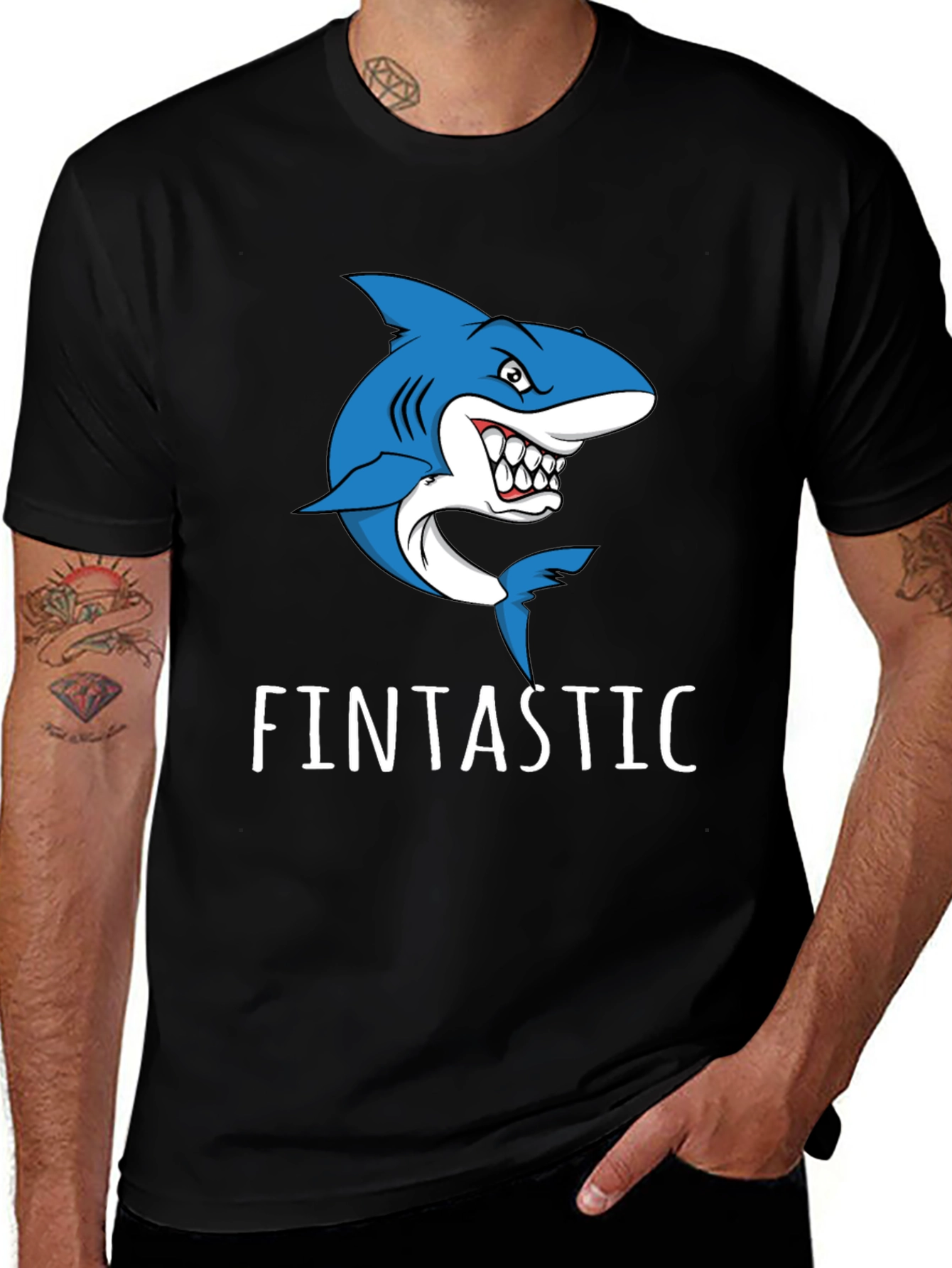 Fintastic Shark Graphic Tee - Black Cotton T-Shirt