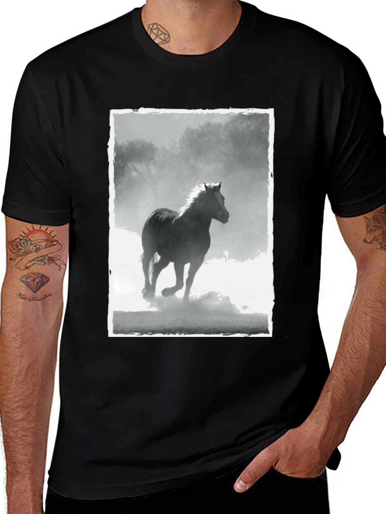 Variant 26 of Horse Graphic Tee - Black Cotton Casual T-Shirt