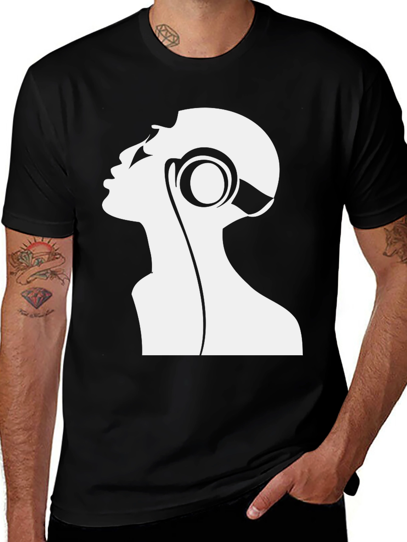 Variant 8 of Abstract Silhouette Headphones Graphic Tee - Black