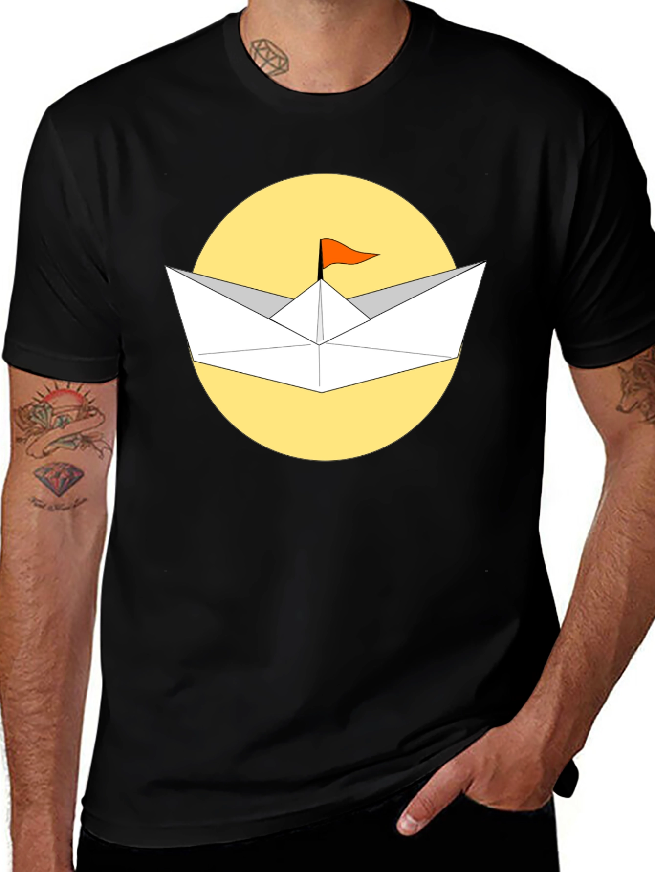 Variant 8 of Paper Boat T-Shirt - Black Cotton Graphic Tee