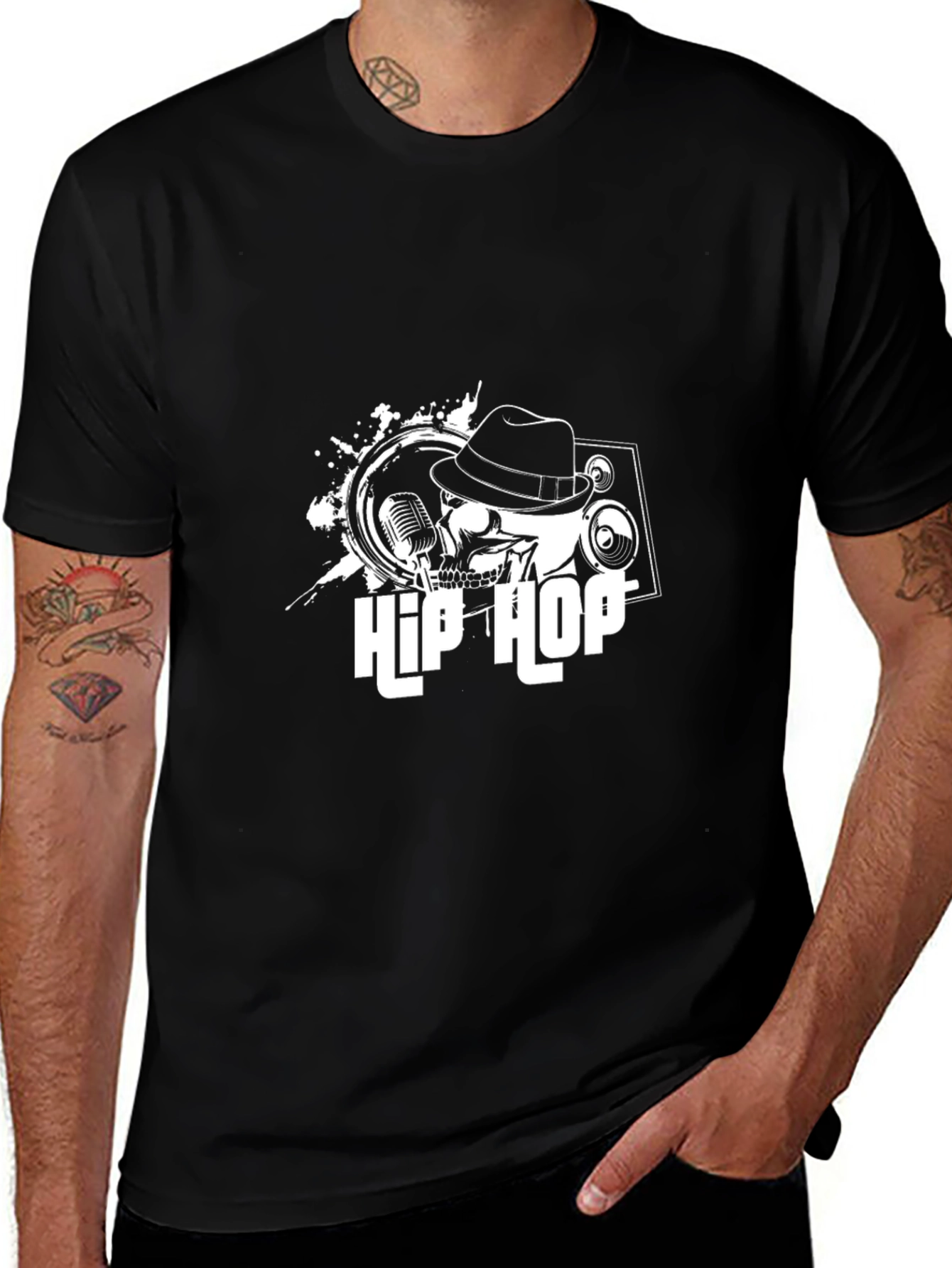 Black Hip Hop Skull Graphic T-Shirt - Black main image