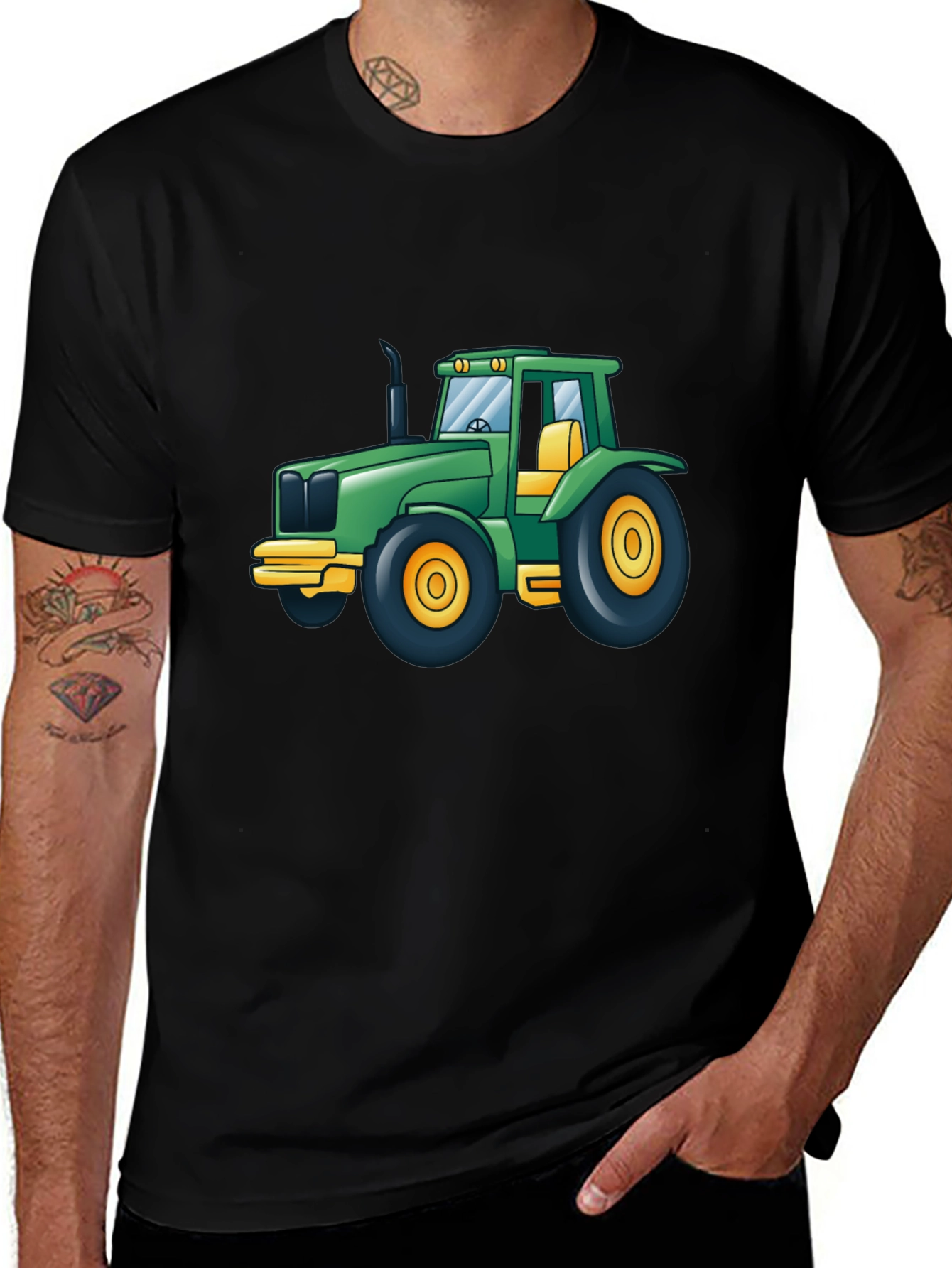 Variant 13 of Cartoon Tractor Graphic Tee - Black