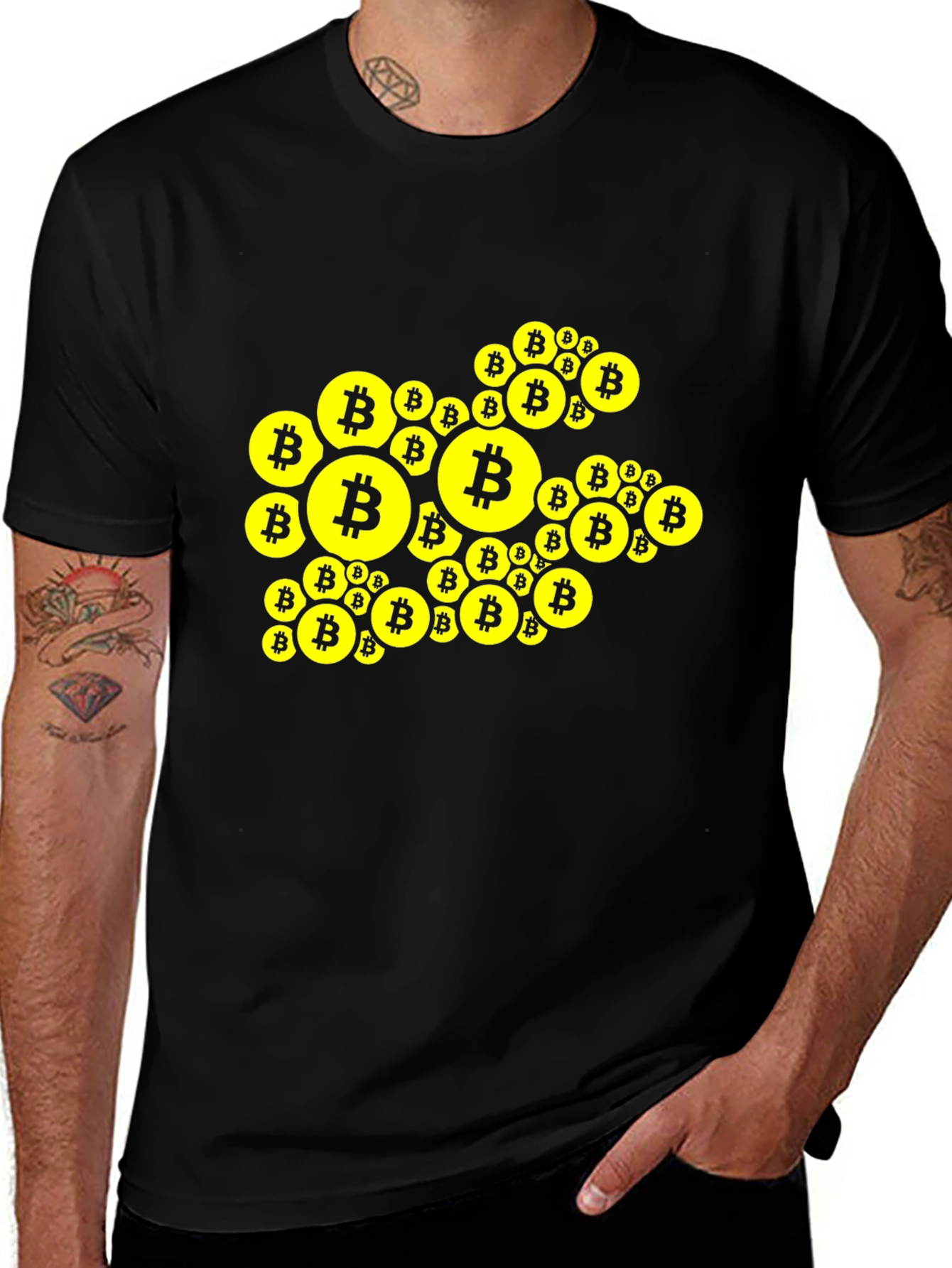 Bitcoin Pattern Black T-Shirt Crypto Currency Tee
