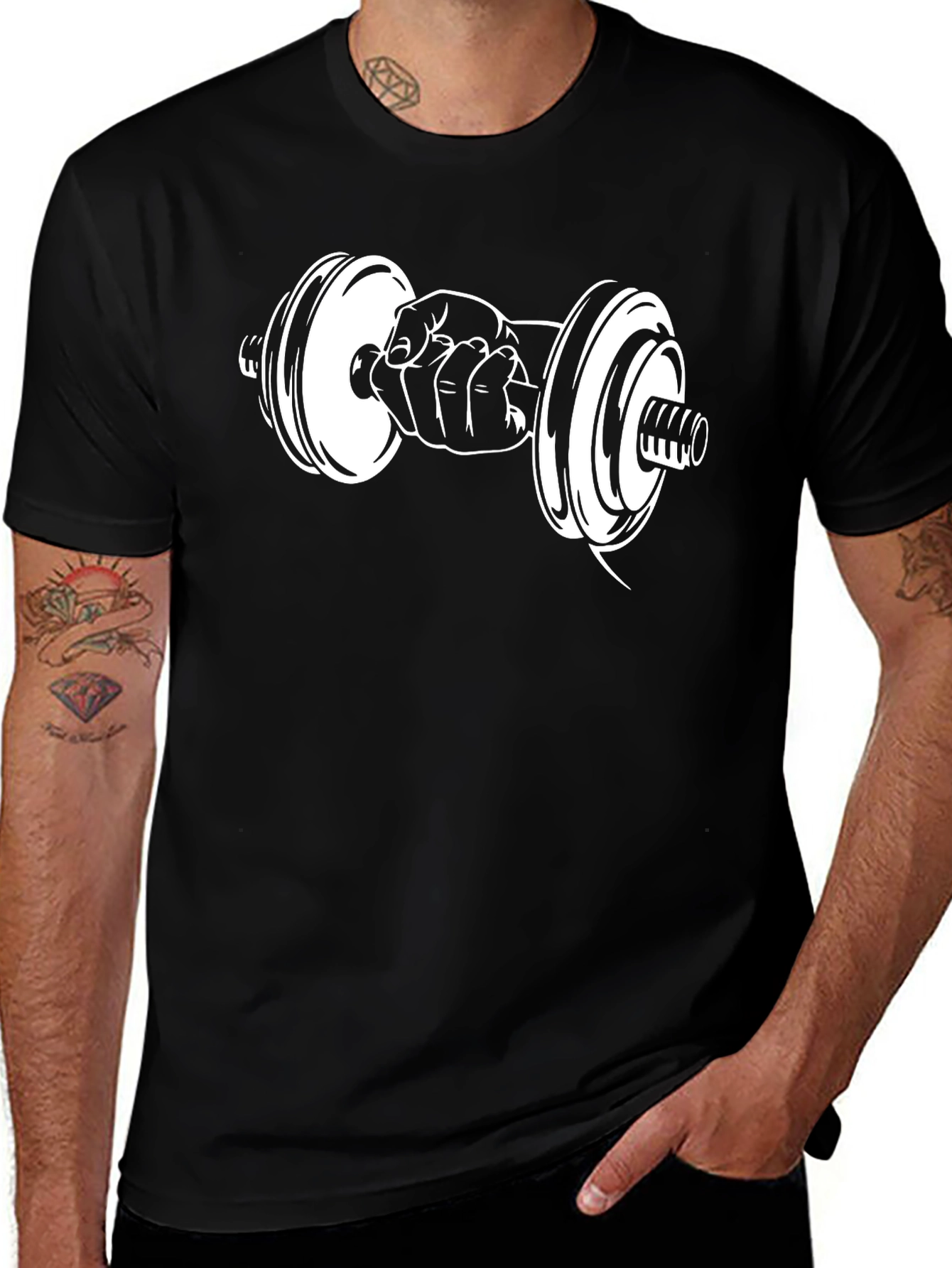 Variant 24 of Gym Life Black T-Shirt - Hand Holding Dumbbell Graphic Tee