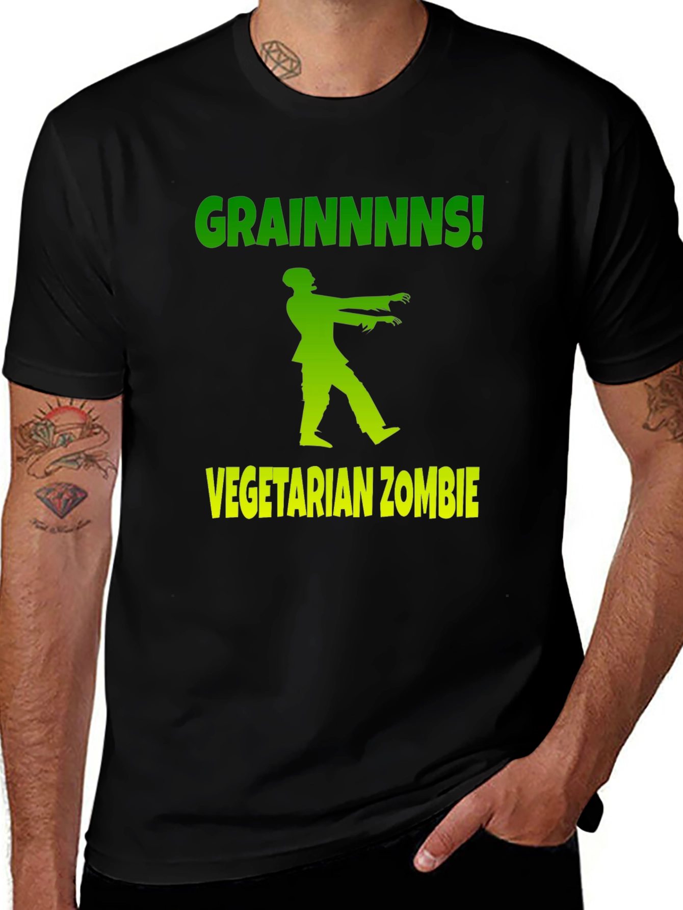 Variant 25 of Vegetarian Zombie T-Shirt - "Grainnnns!" Funny Graphic Tee