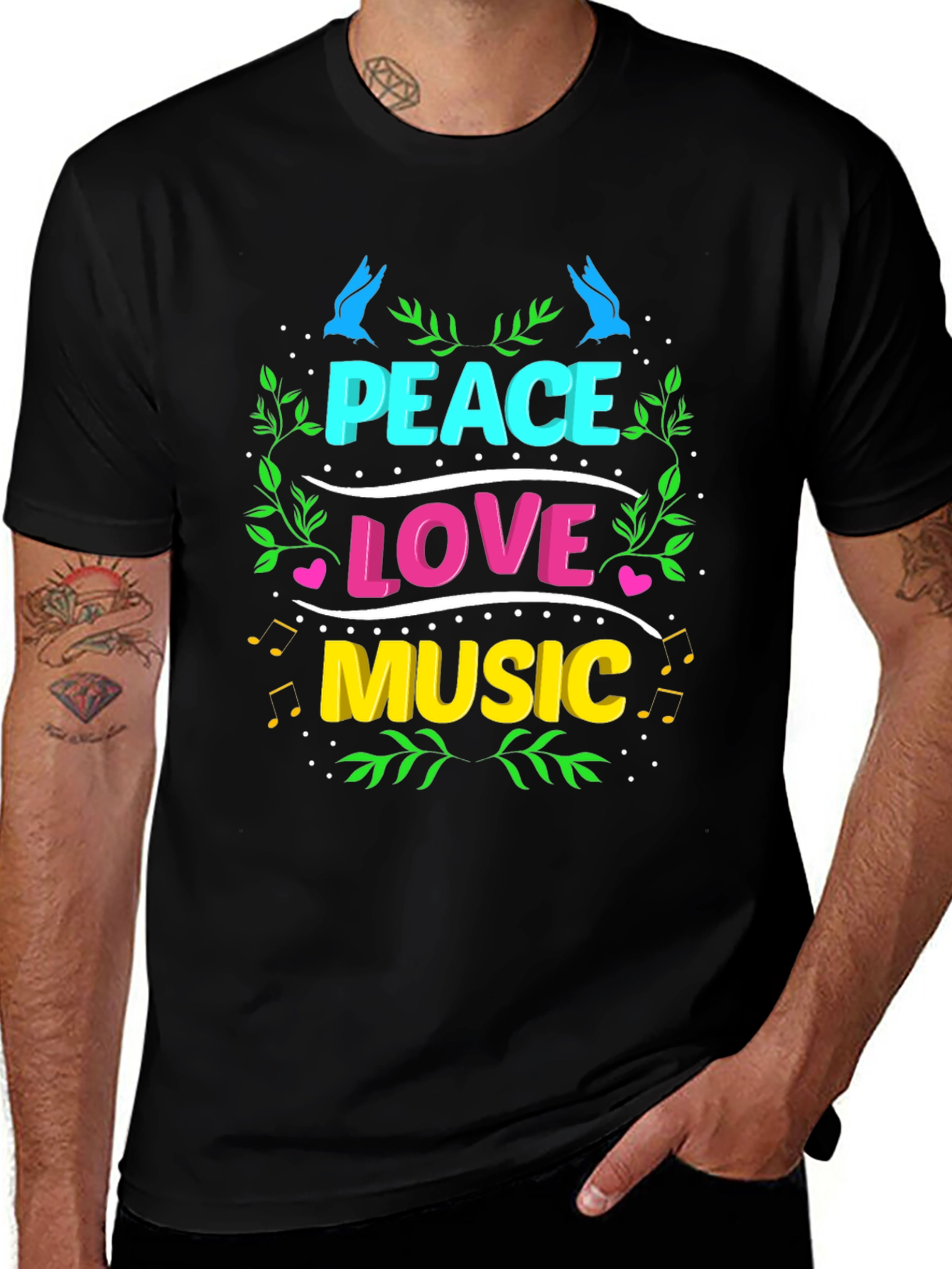 Variant 23 of Peace Love Music Graphic T-Shirt - Black
