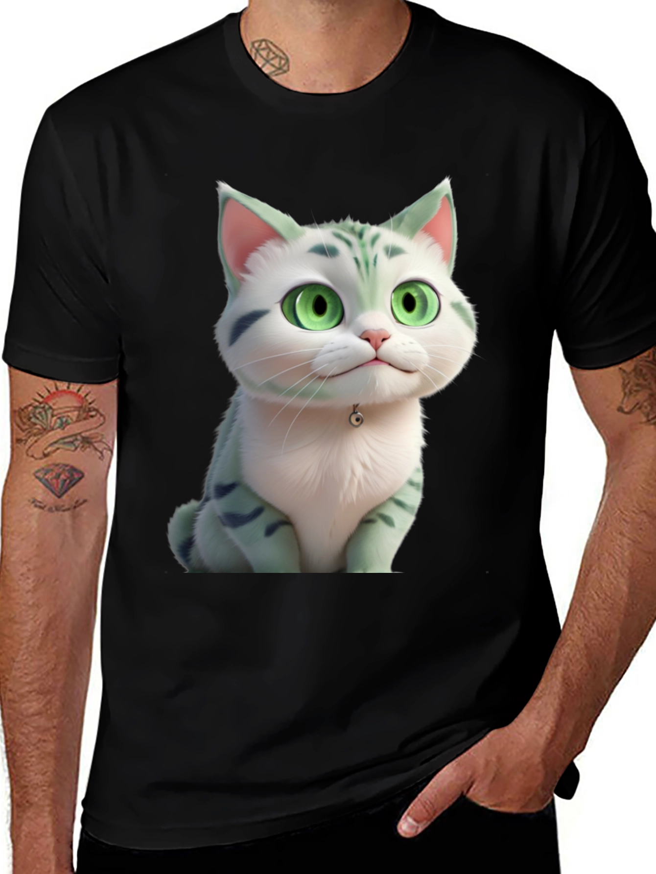 Variant 6 of Cartoon Cat Graphic Tee - Black