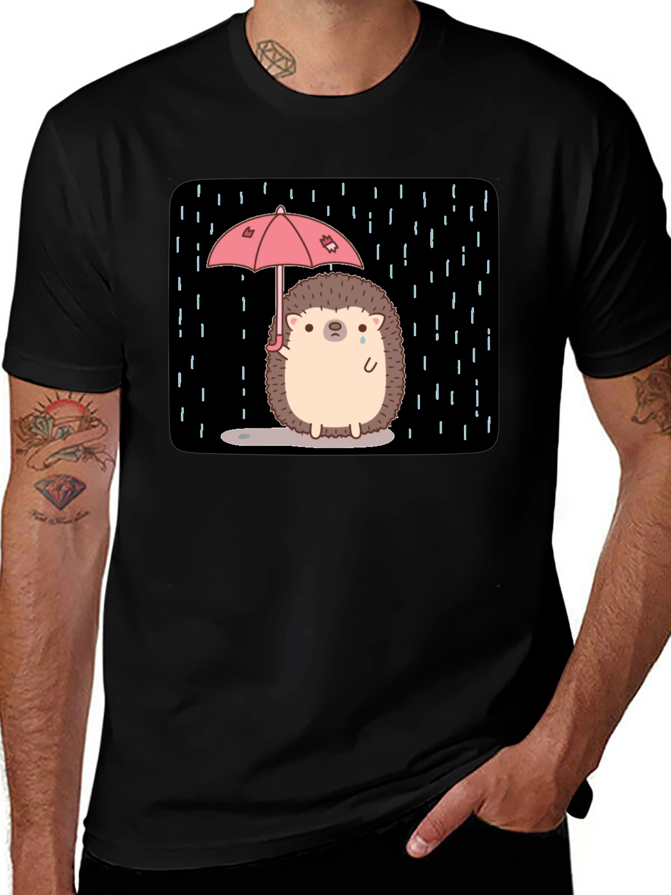 Variant 26 of Sad Hedgehog Rain T-Shirt - Black