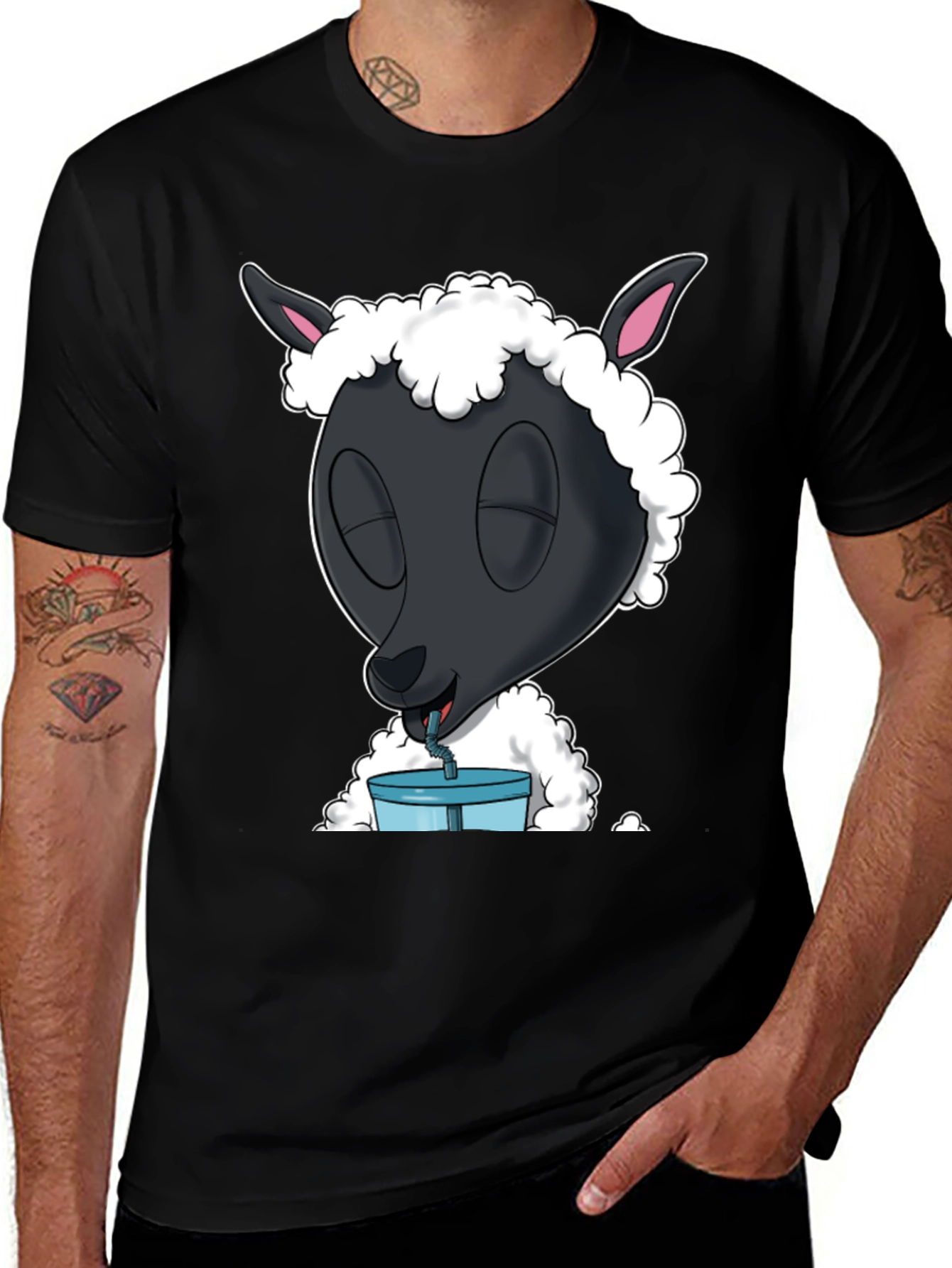 Variant 21 of Black Sheep Drinking T-Shirt - Cartoon Style
