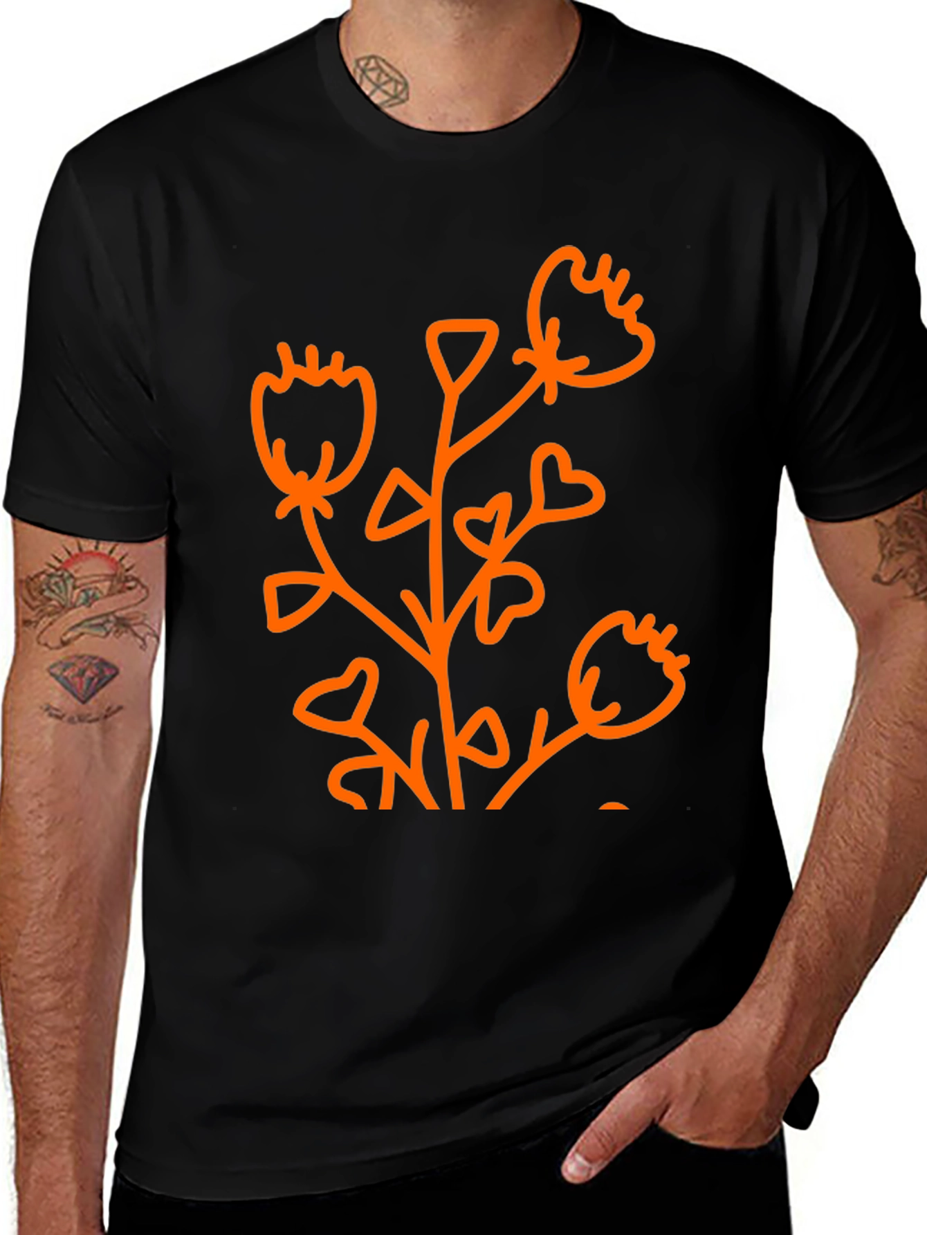 Variant 3 of Black Graphic Tee - Abstract Orange Flower Design