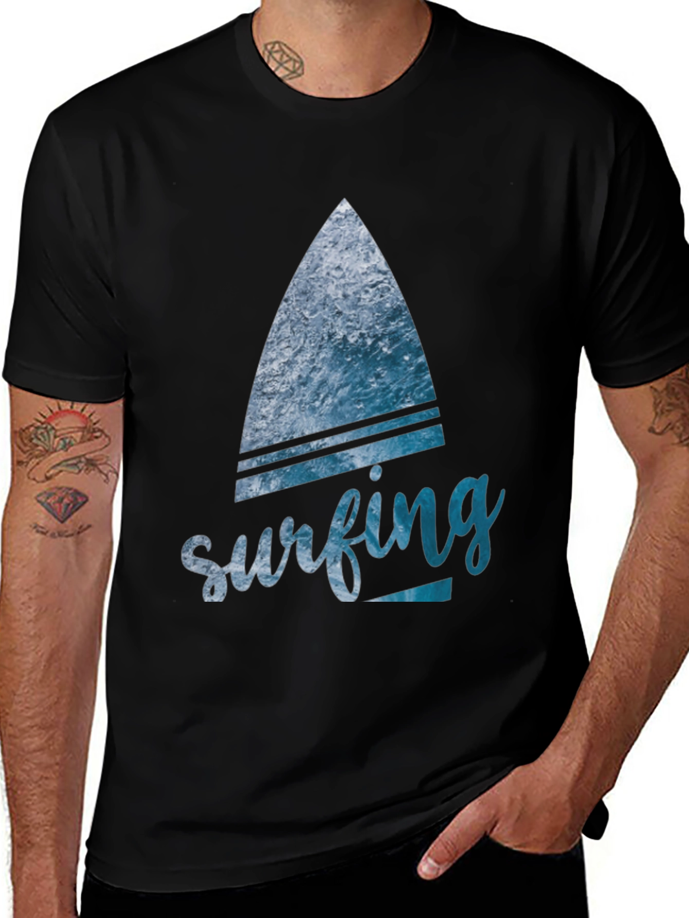 Variant 6 of Surfing Wave Graphic Tee - Black Cotton Comfort