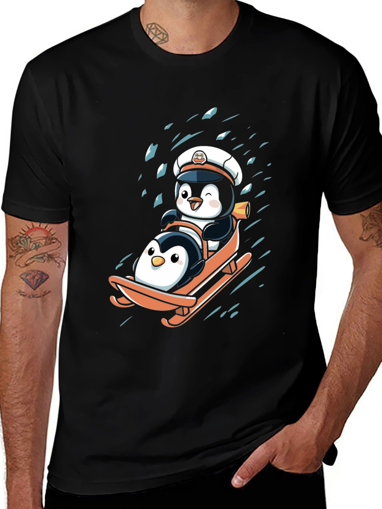 Penguin Sledding Graphic Tee