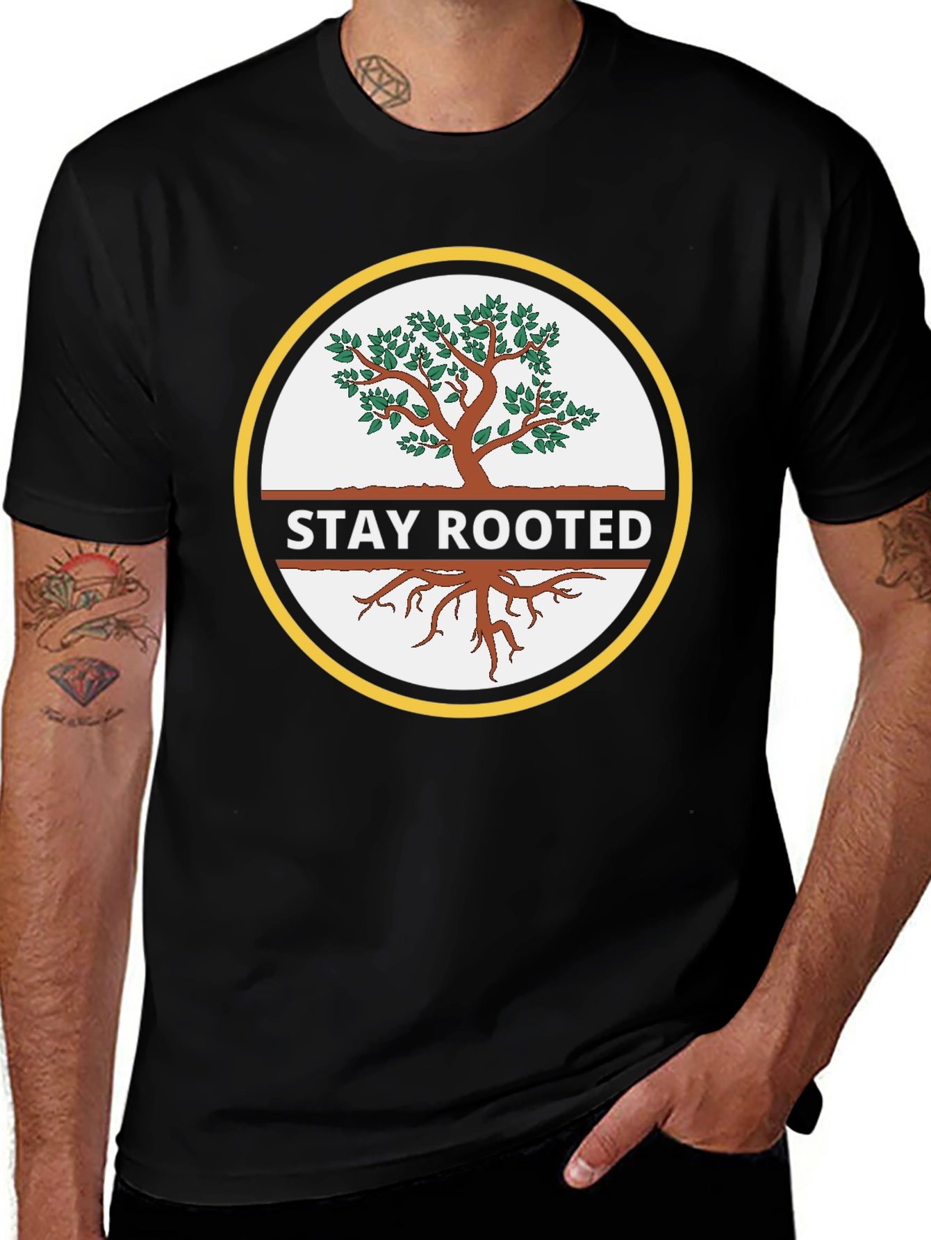 Variant 15 of Stay Rooted Tree Graphic Black T-Shirt