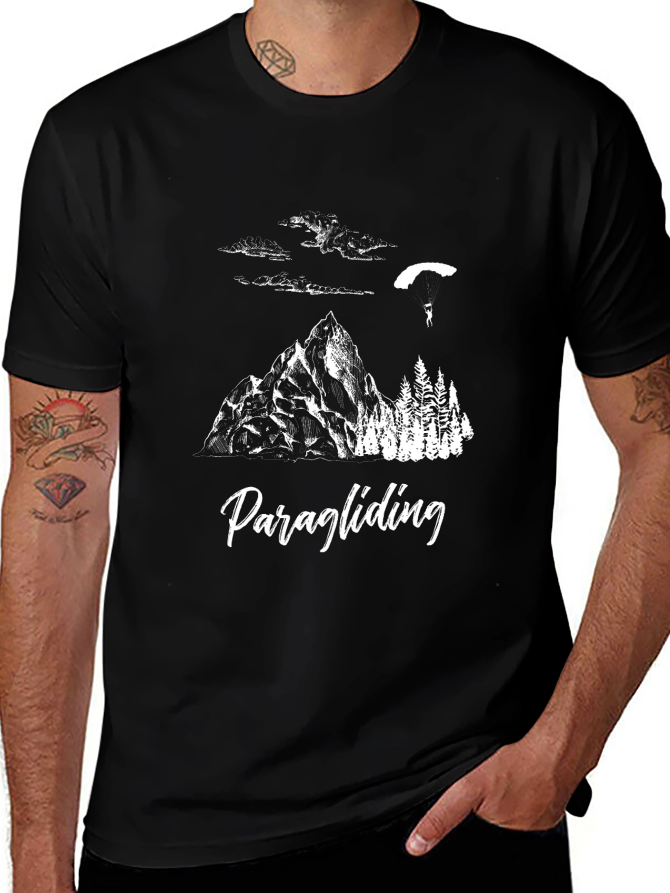 Black Paragliding Graphic T-Shirt - Mountain Adventure Tee main image