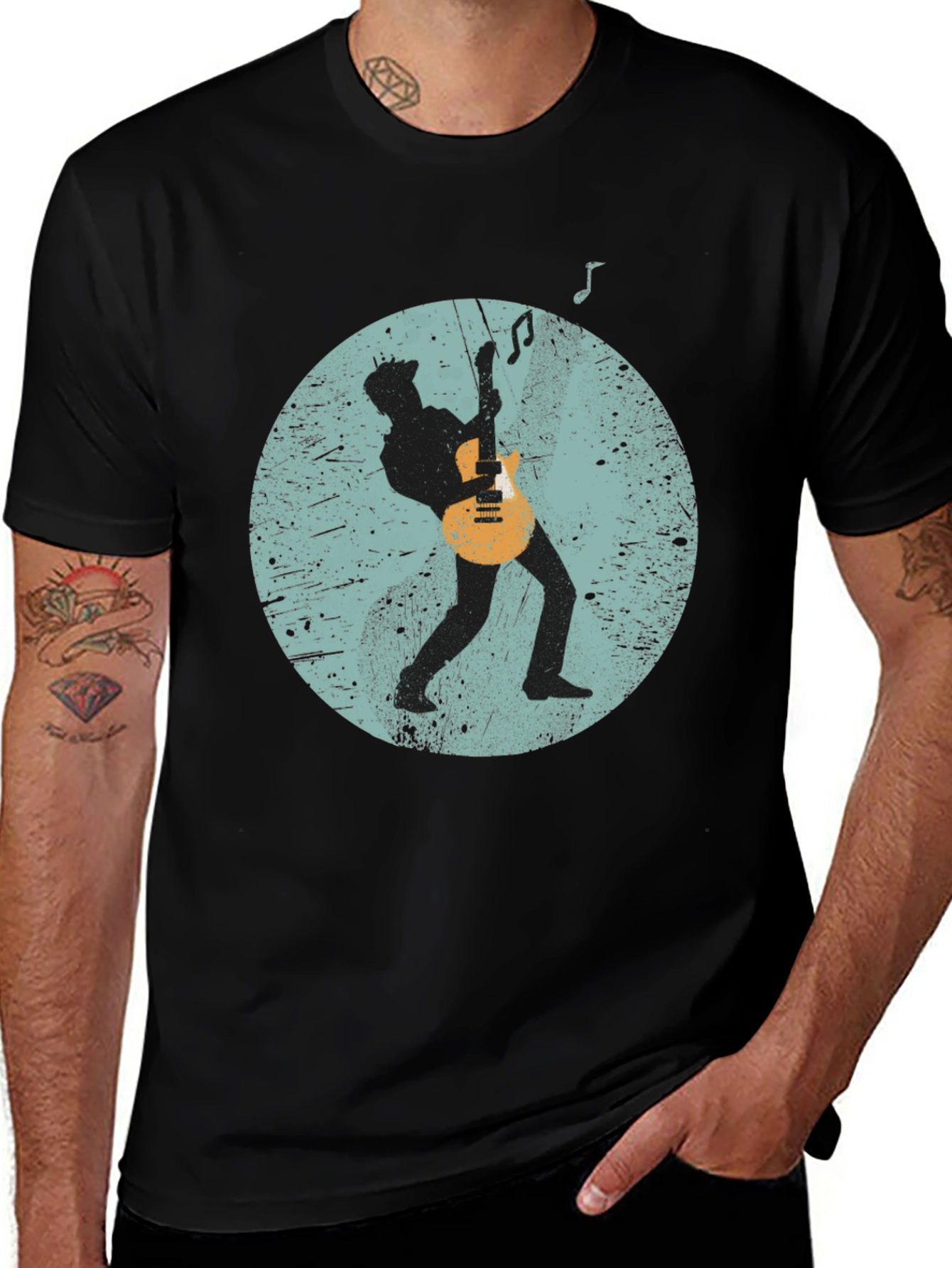 Variant 14 of Cool Rock Guitarist Graphic Tee - Men's Black T-Shirt