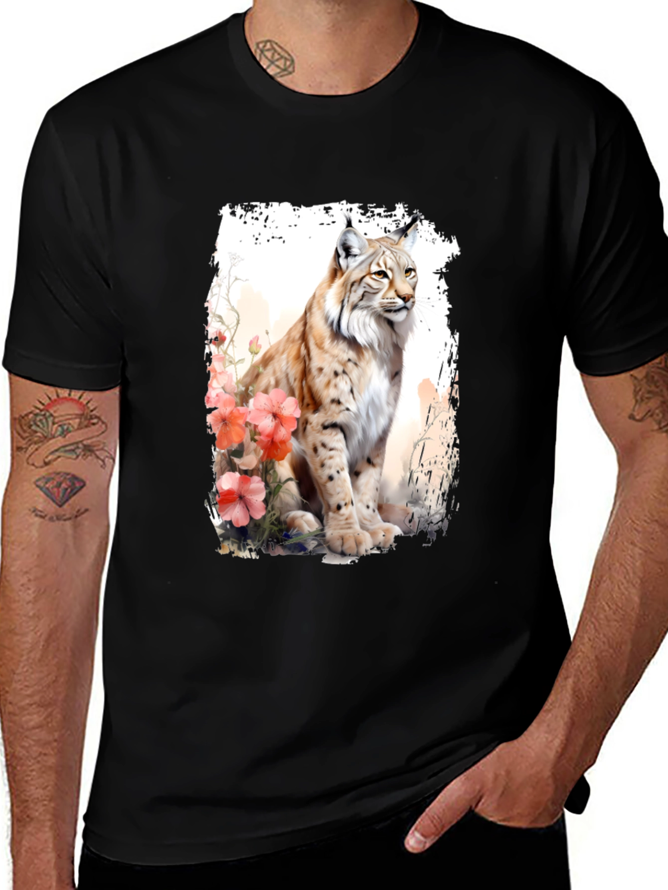 Variant 26 of Lynx Floral T-Shirt - Nature Inspired Graphic Tee