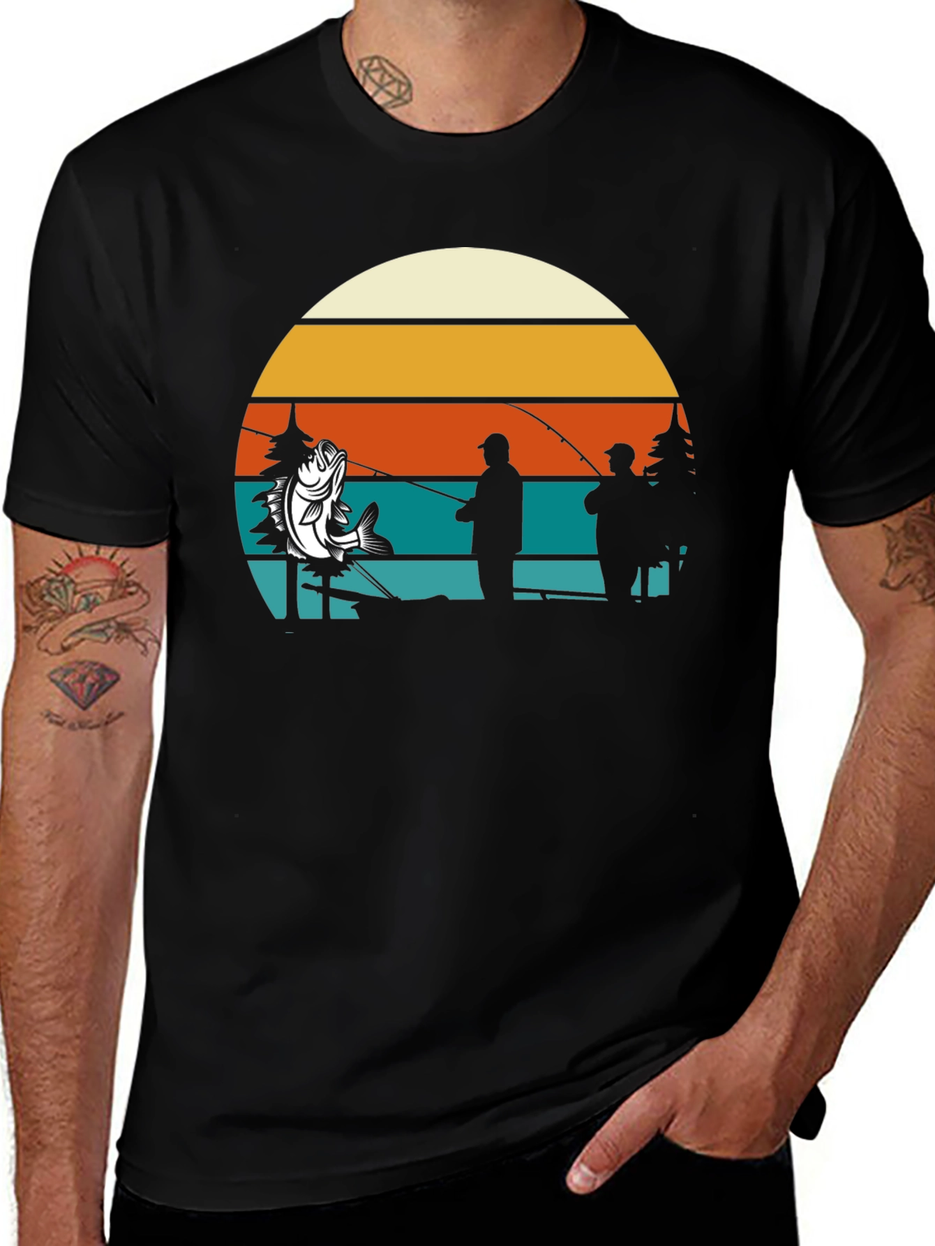Black Fishing Retro Sunset T-Shirt main image