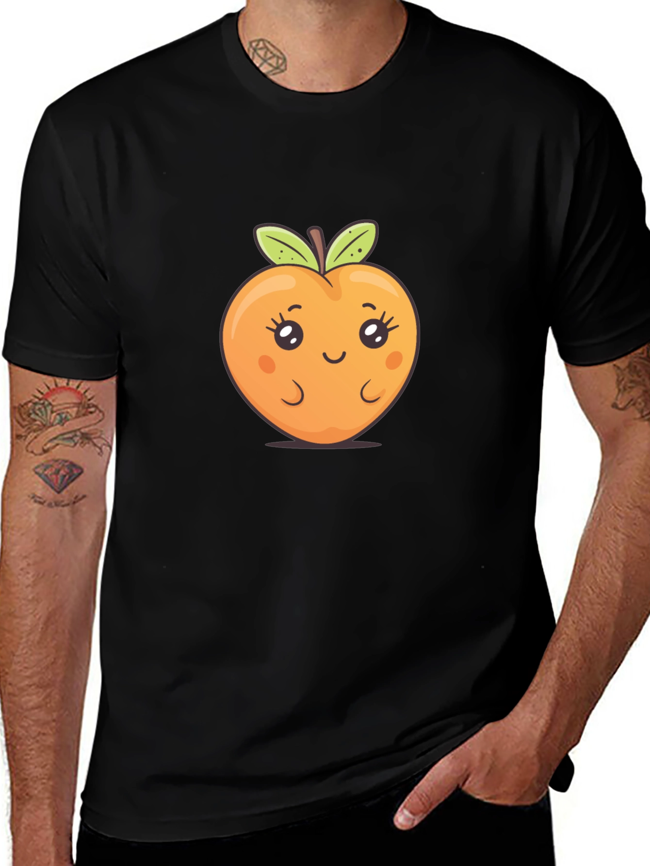 Variant 6 of Cute Kawaii Peach Graphic T-Shirt - Black