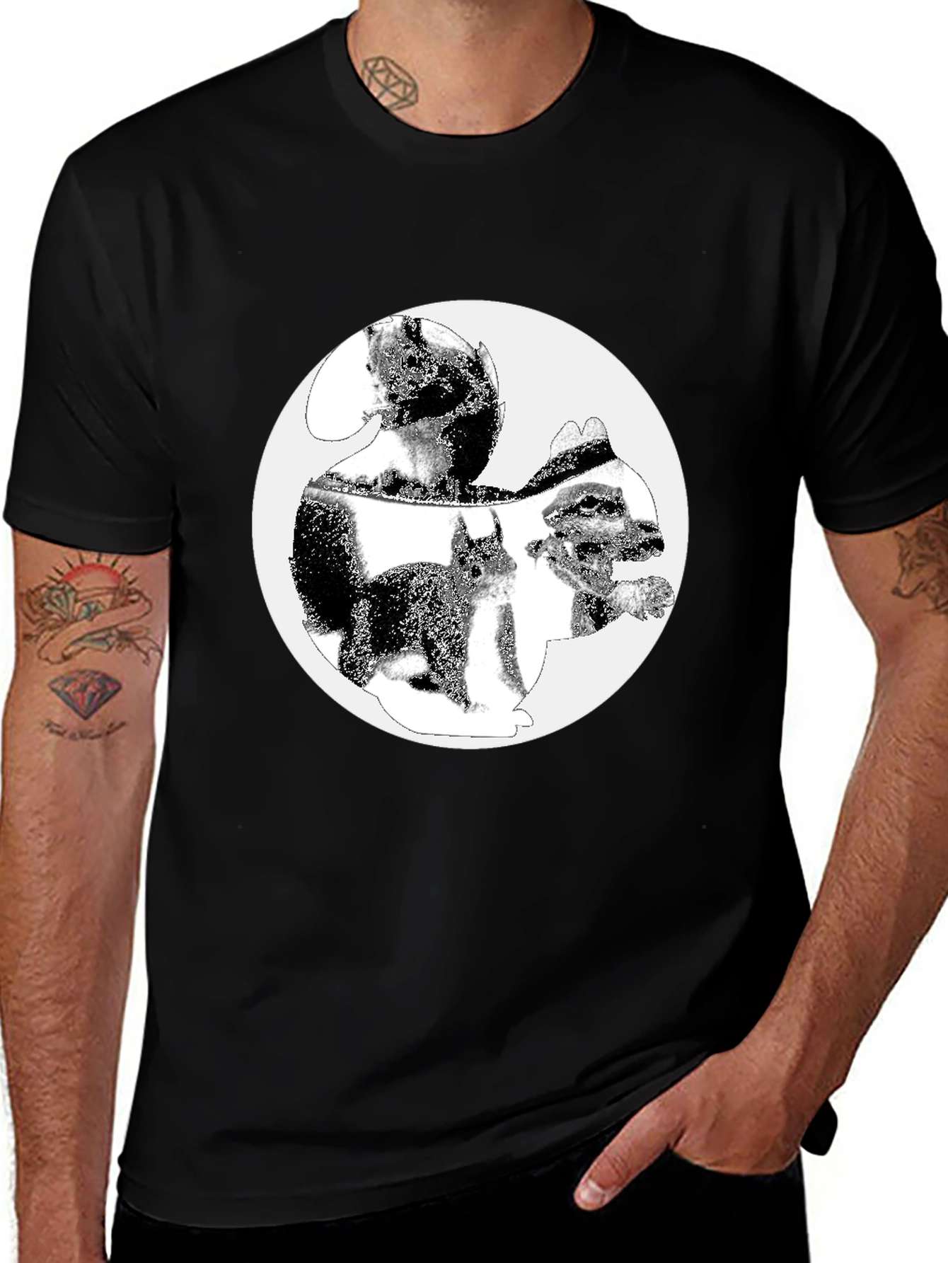 Variant 29 of Yin Yang Squirrel Graphic Tee - Black Crew Neck