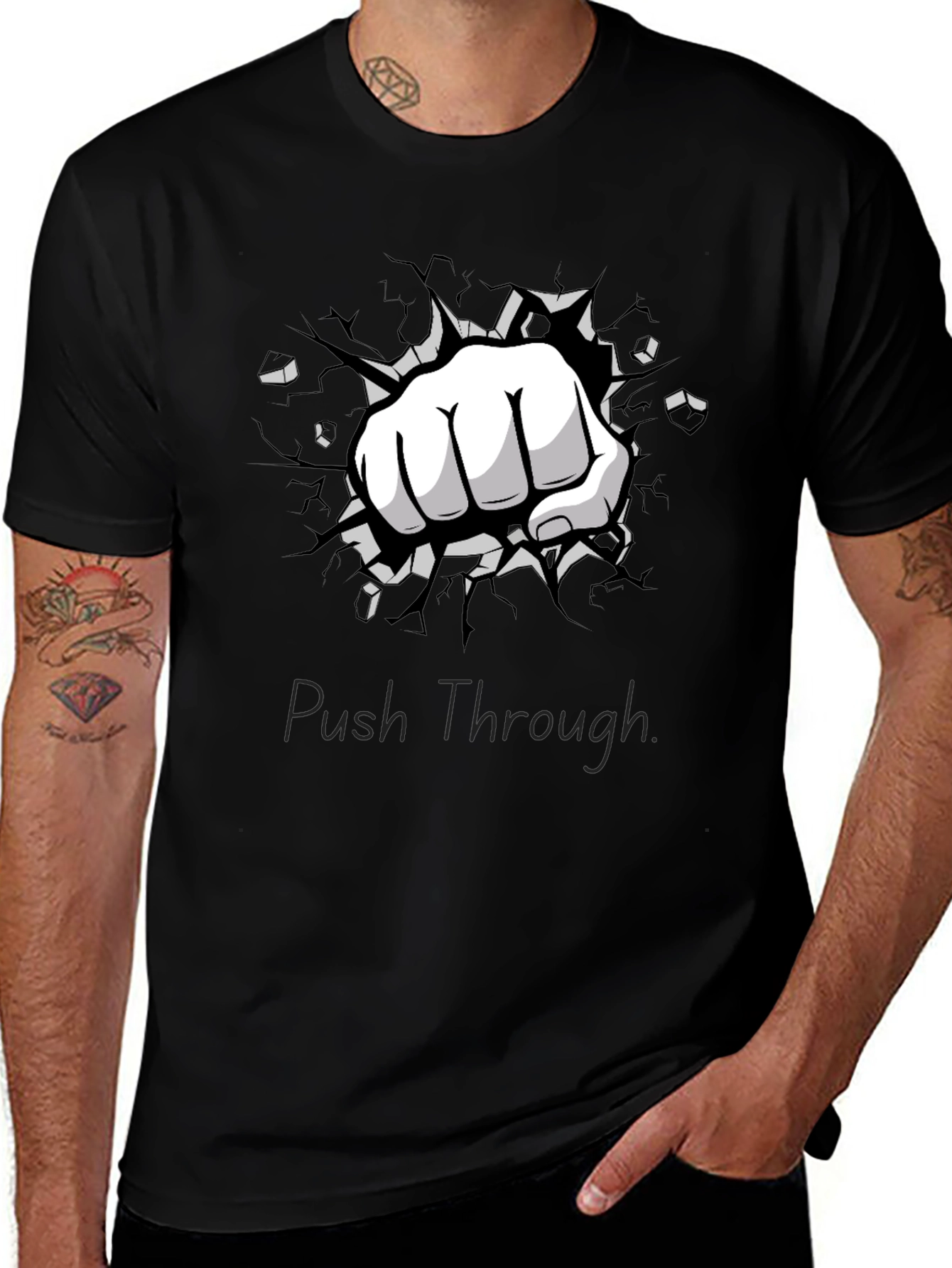 Variant 19 of Push Through Graphic Black T-Shirt - Strength & Motivation