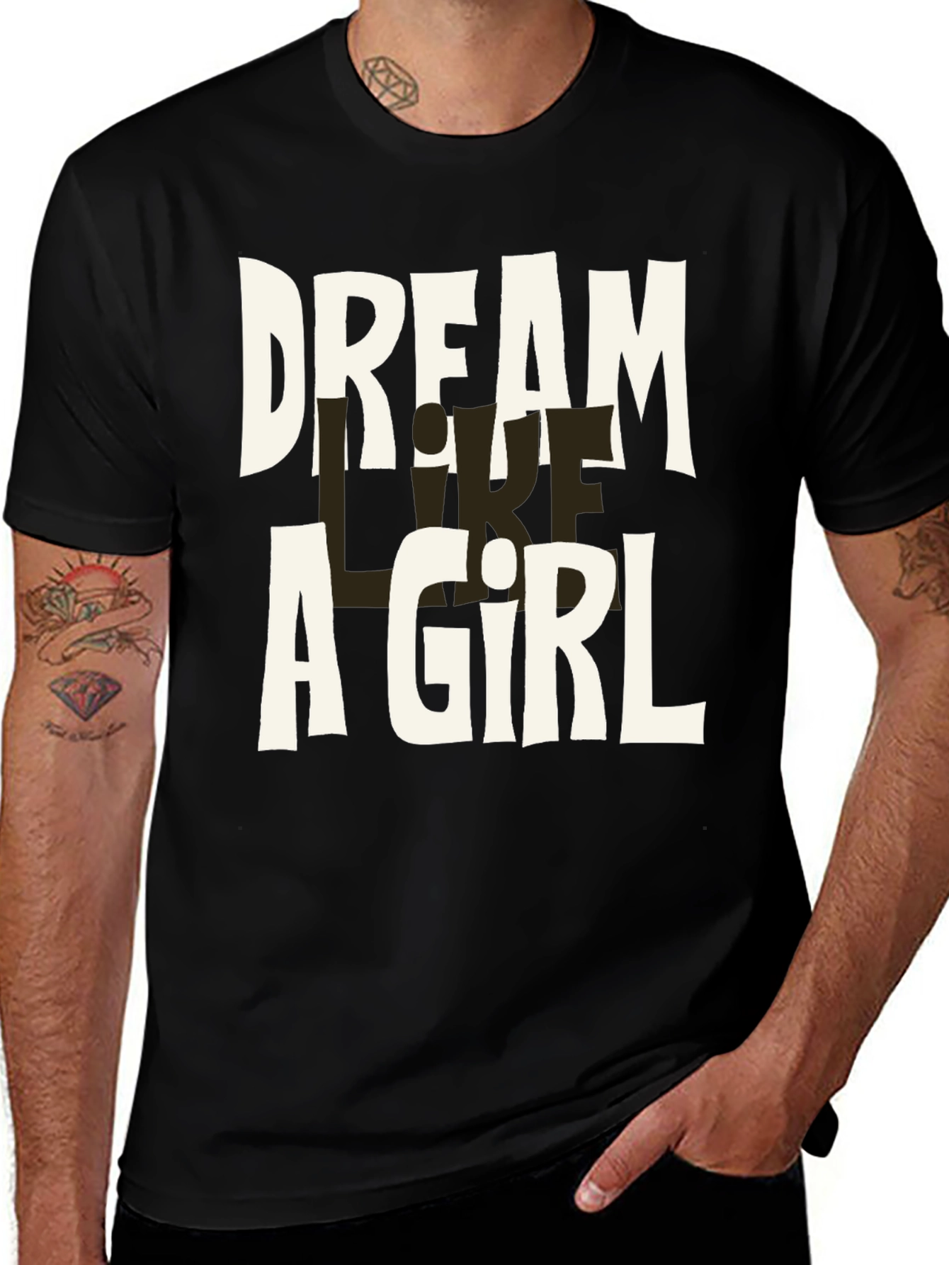 Variant 5 of Dream Like A Girl T-Shirt - Black Cotton Tee