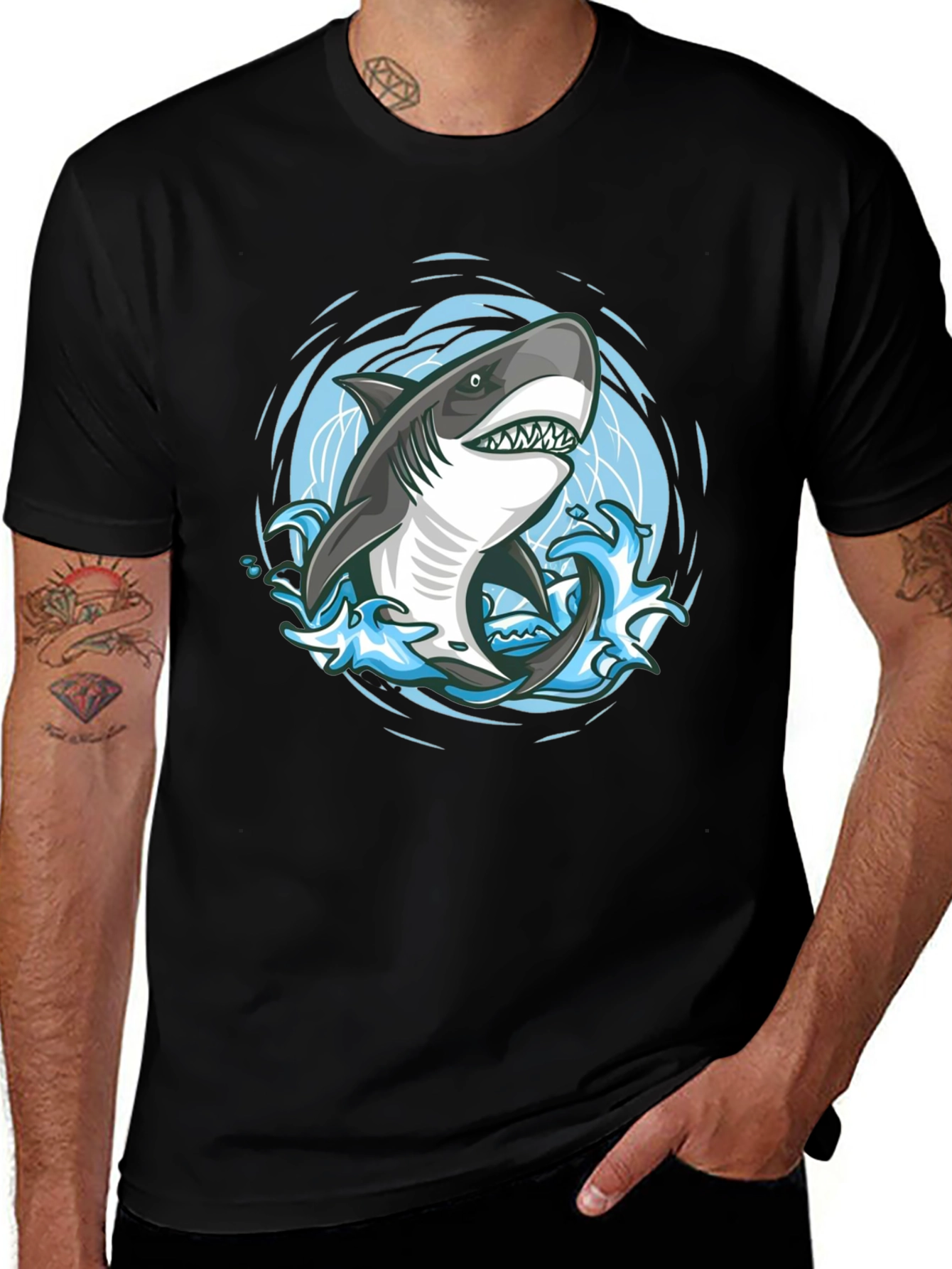 Variant 12 of Shark Graphic T-Shirt - Black Cotton Tee