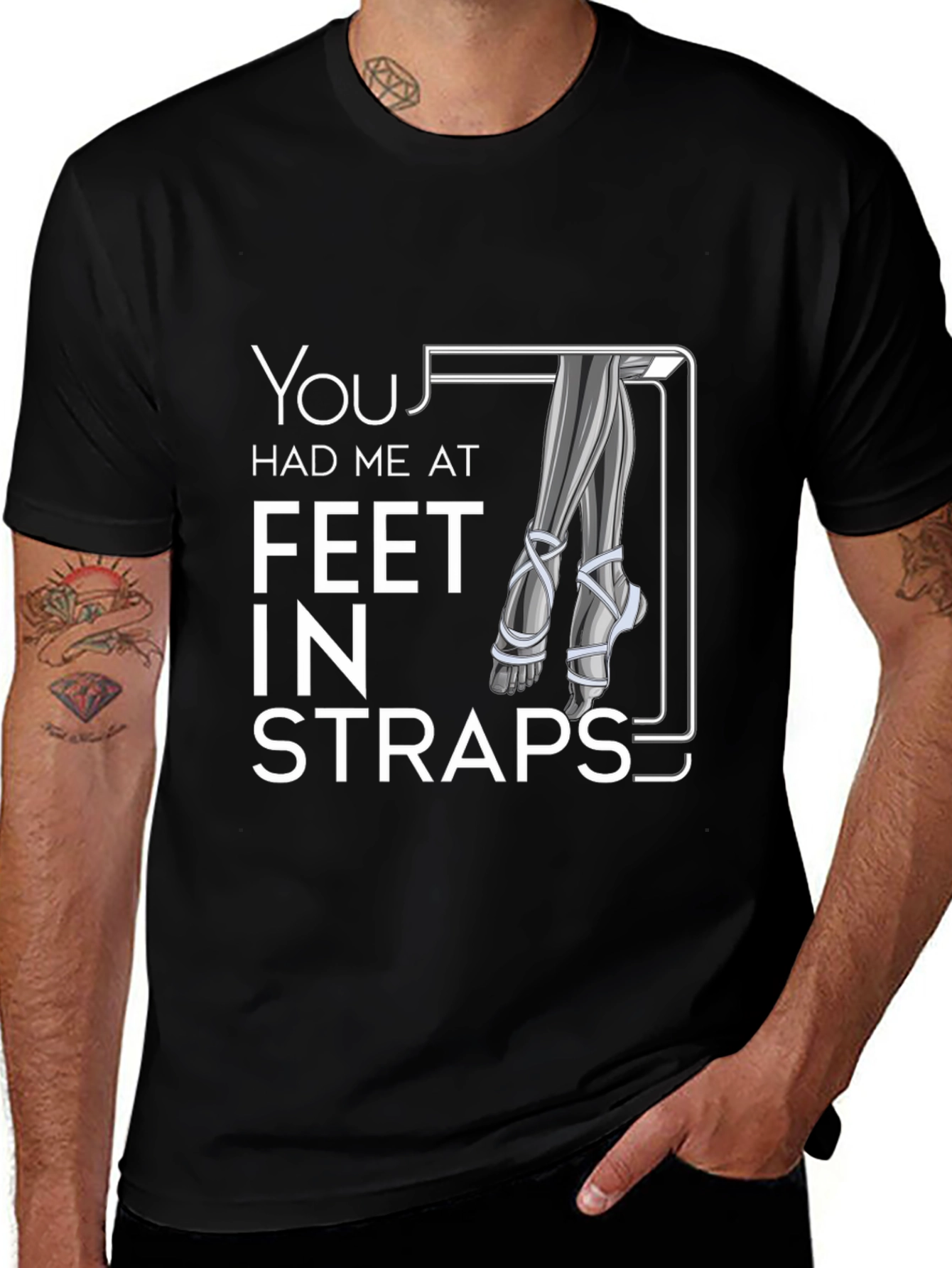 Variant 21 of You Had Me At Feet In Straps Black T-Shirt