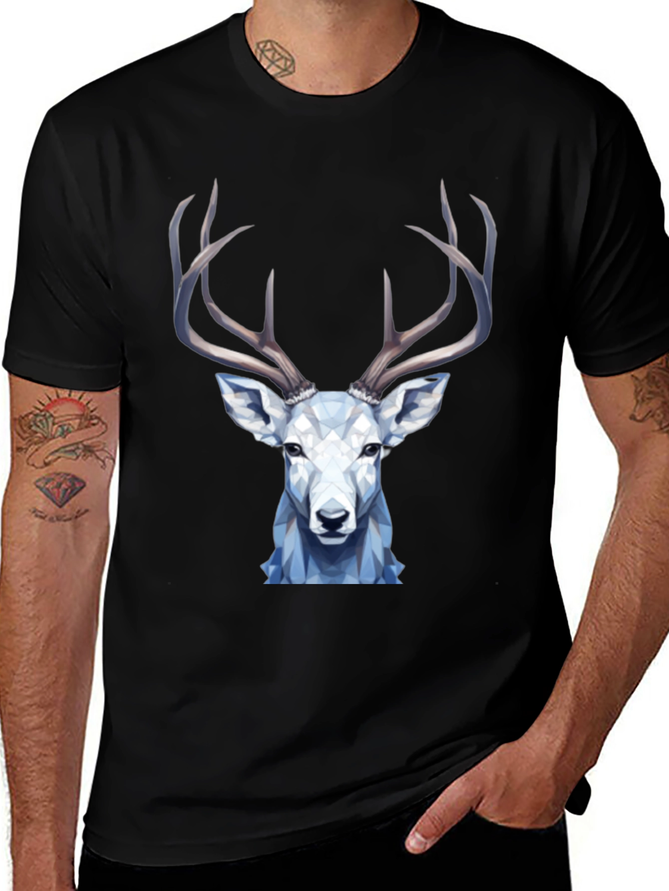 Variant 8 of Geometric Deer Graphic Tee - Modern Black T-Shirt
