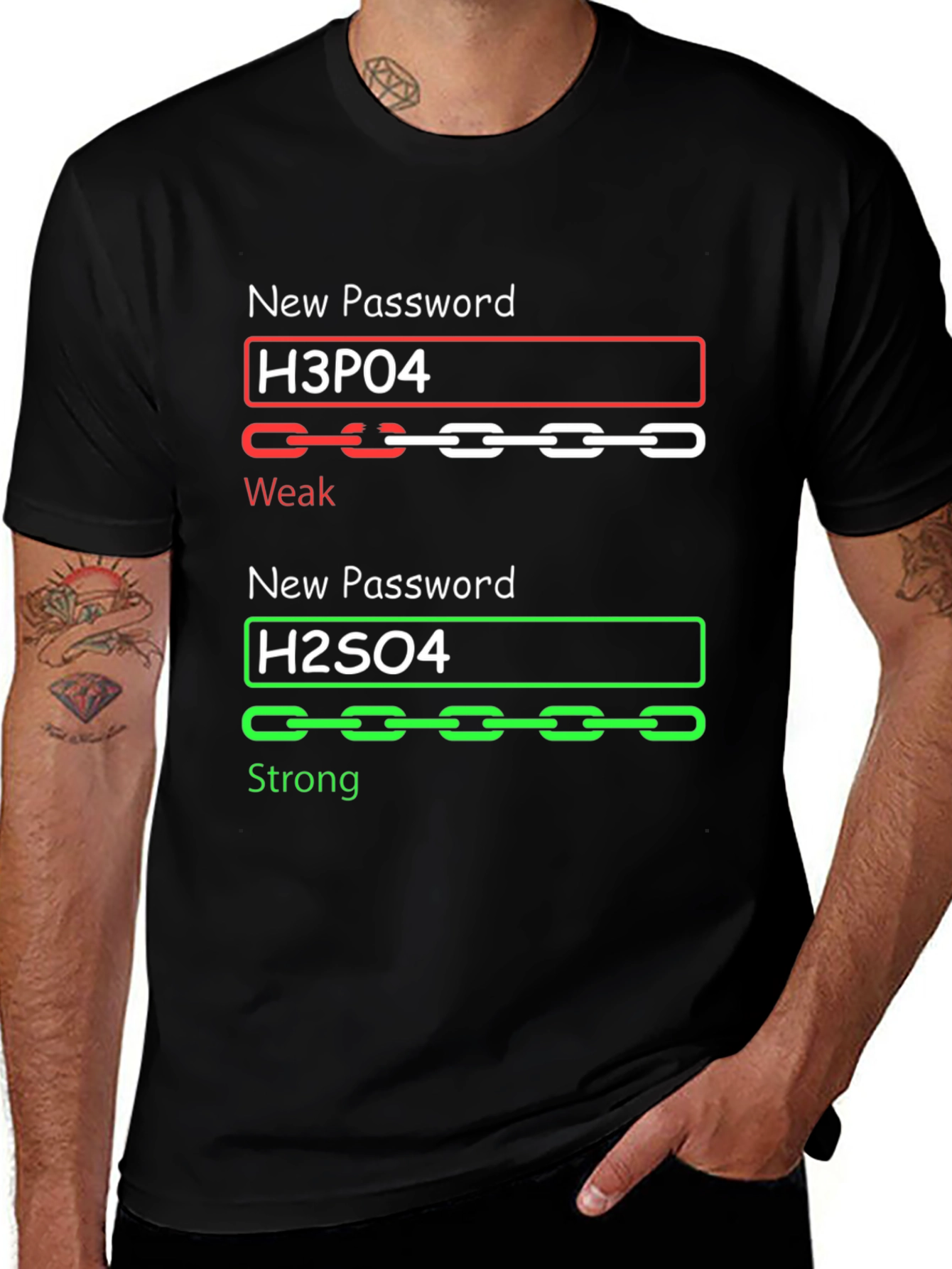 Variant 30 of Weak & Strong Password Science Humor T-Shirt