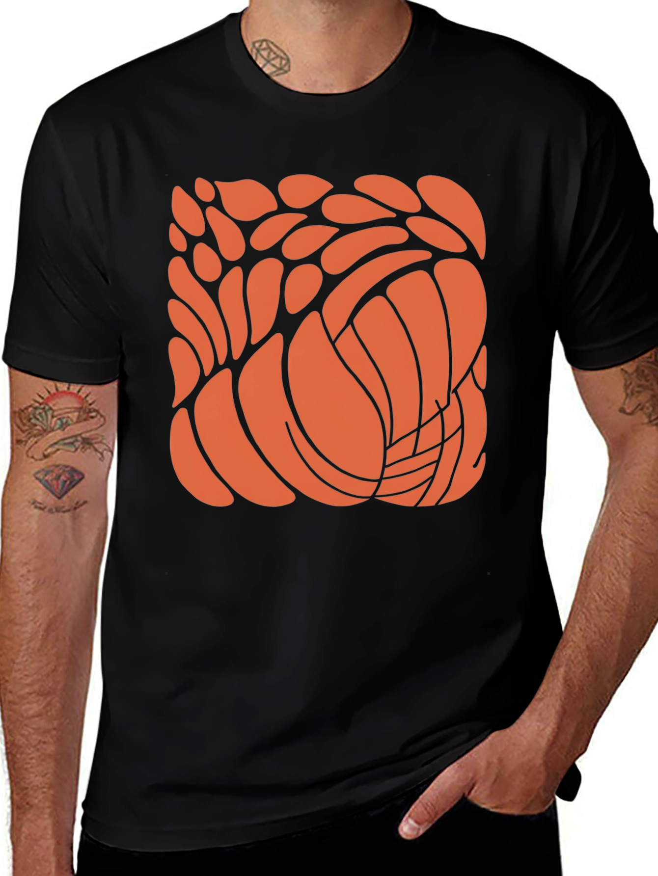 Variant 13 of Abstract Orange Design Black T-Shirt