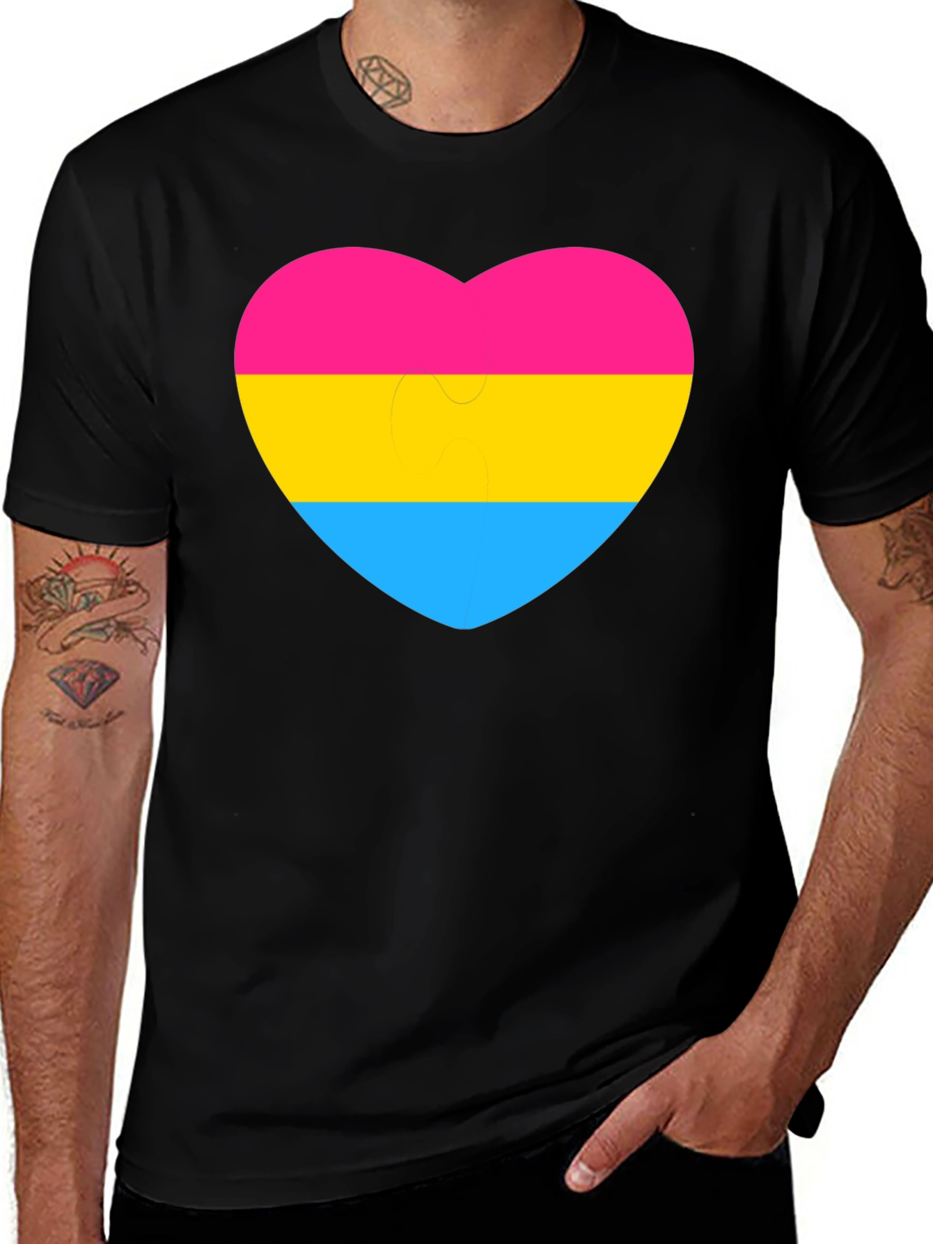 Pansexual Pride Heart Graphic Tee - Black