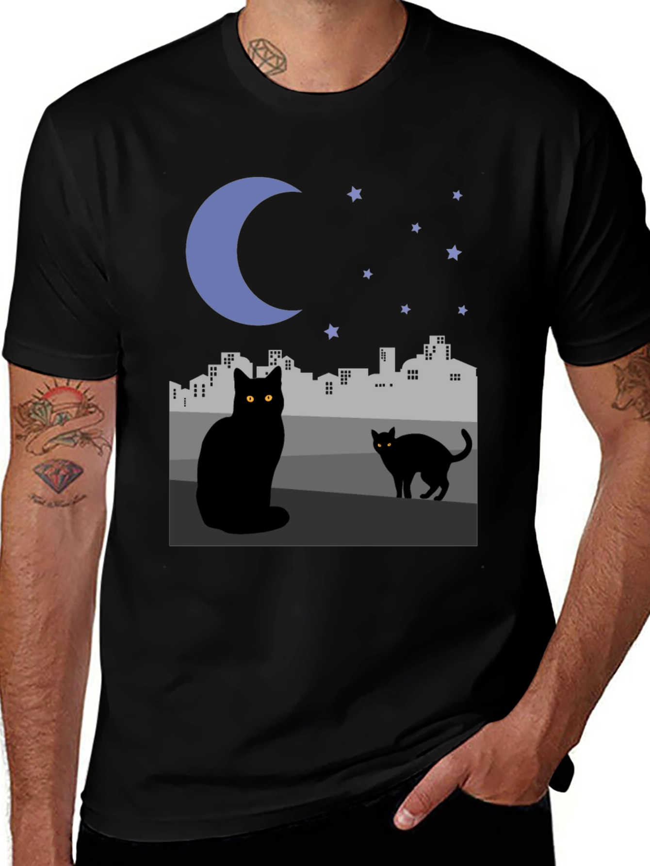 Variant 27 of Black Cat Cityscape Graphic Tee