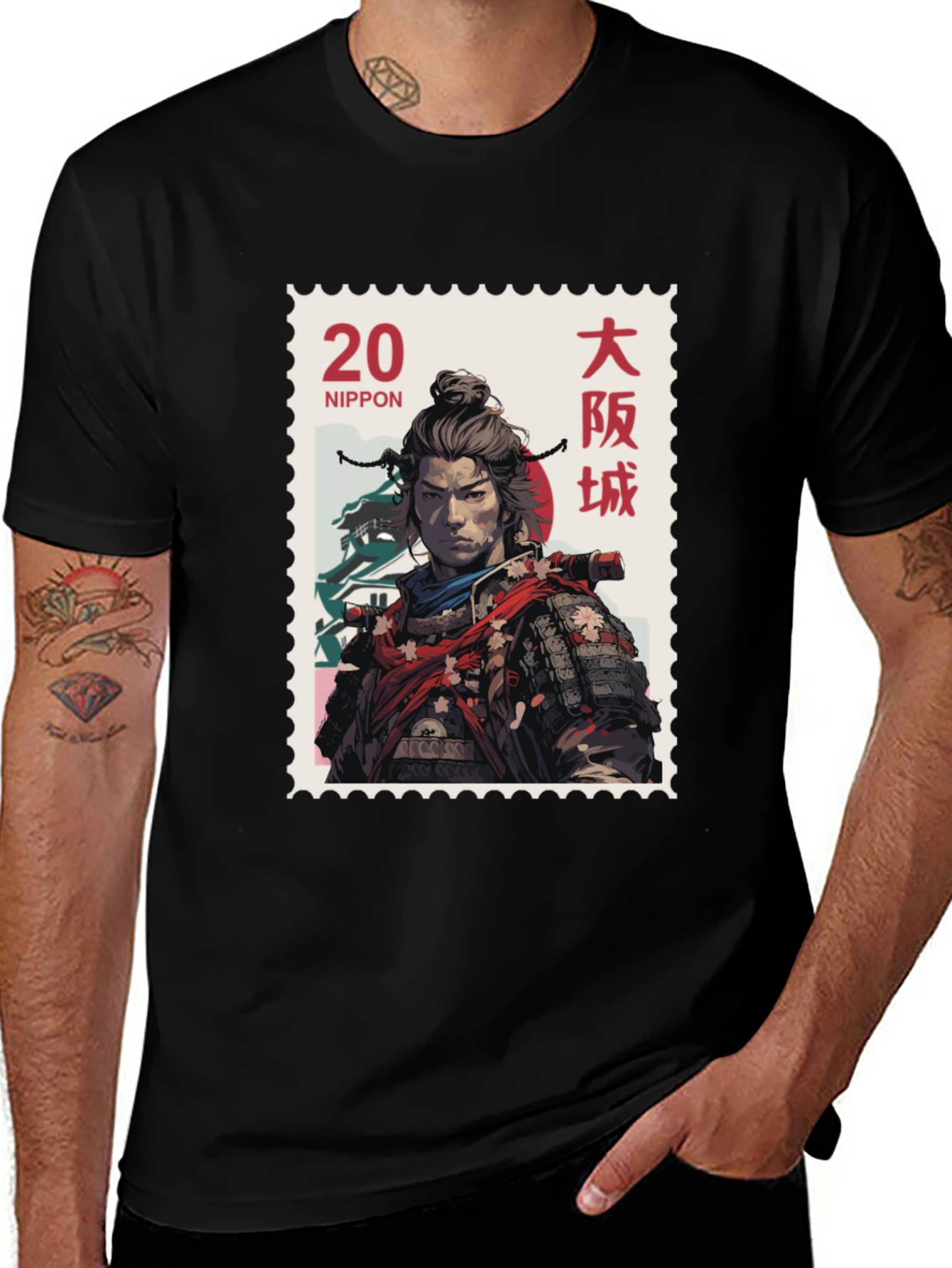 Variant 25 of Samurai Stamp Graphic T-Shirt - Black Cotton Tee