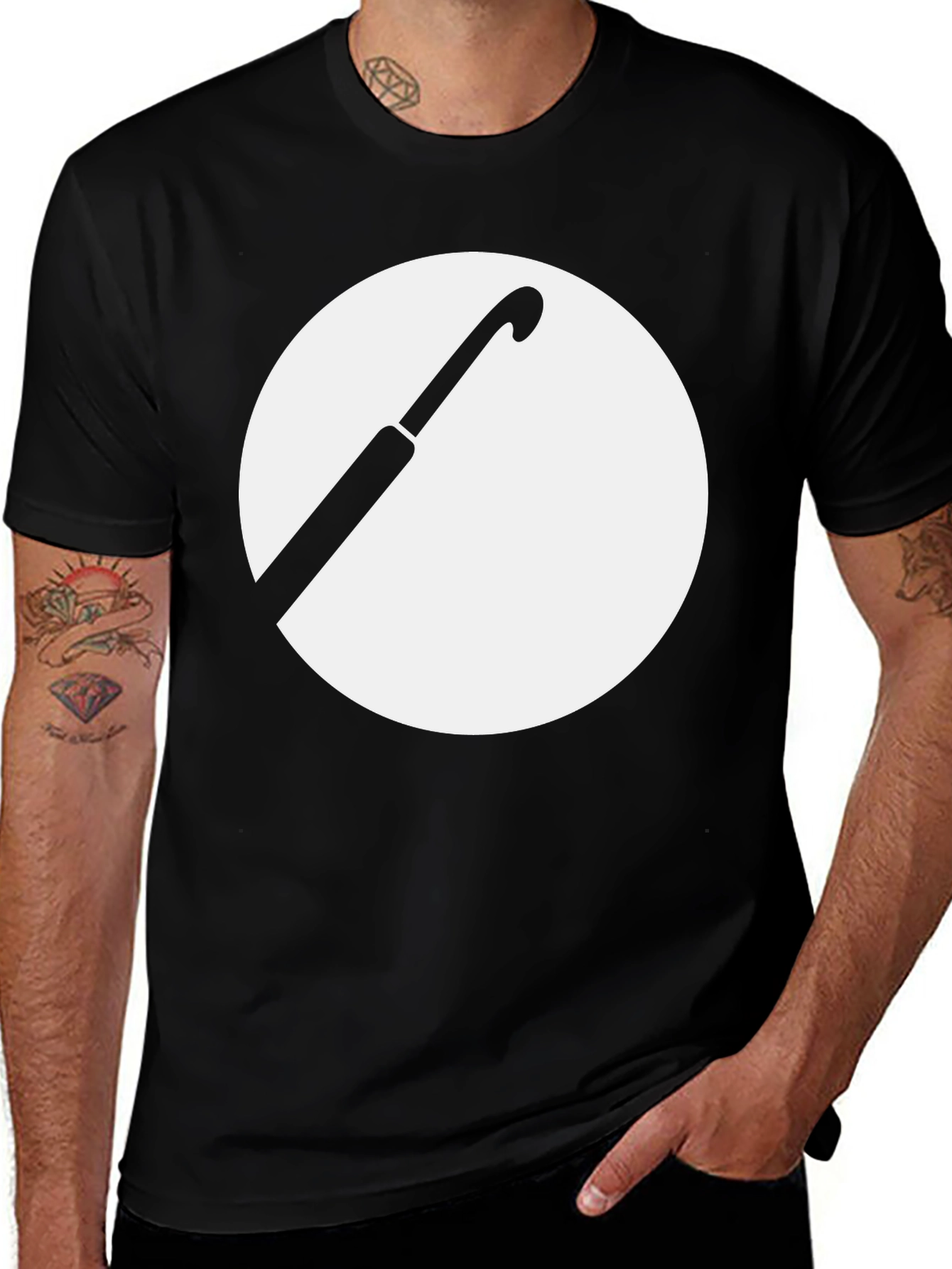 Variant 11 of Black T-Shirt with Hook and Circle Graphic