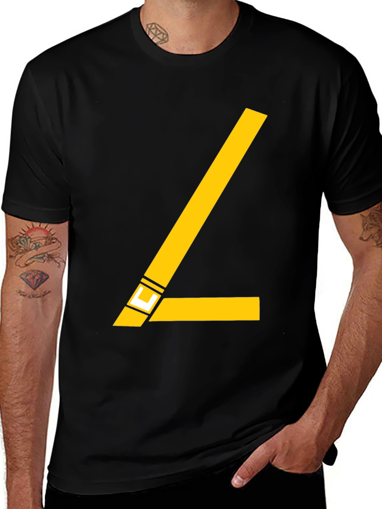 Stylish Black Tee with Yellow Angle Design